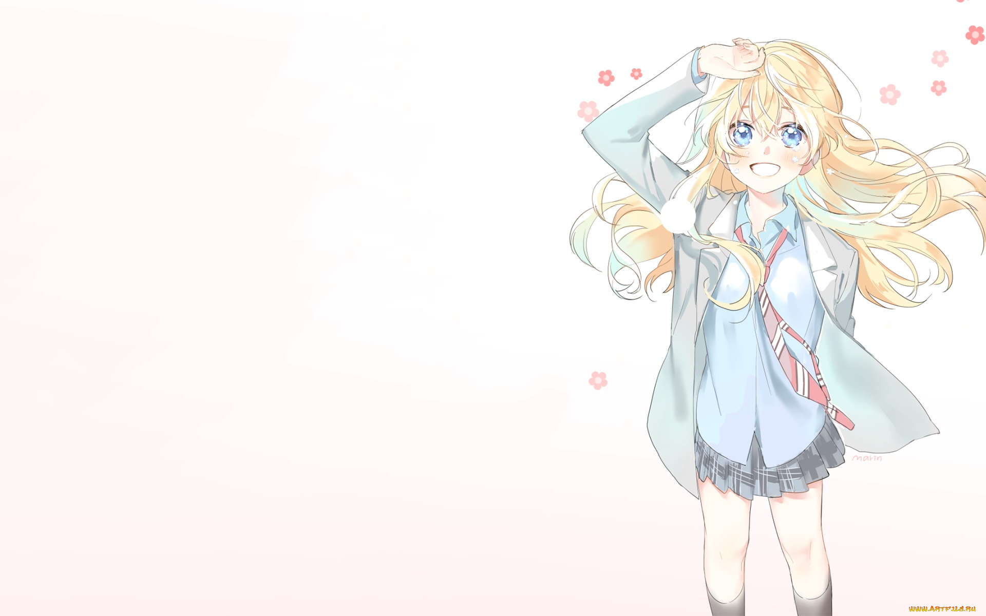 аниме, shigatsu, wa, kimi, no, uso, девушка, фон, взгляд