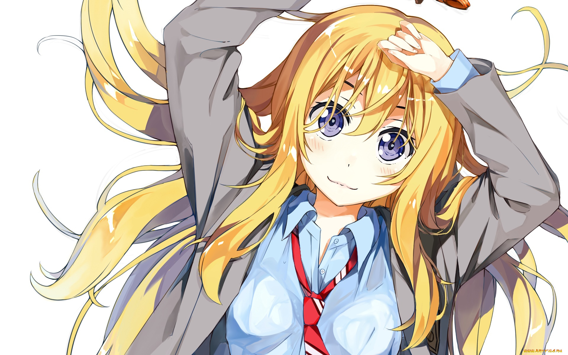 аниме, shigatsu, wa, kimi, no, uso, девушка, взгляд, фон