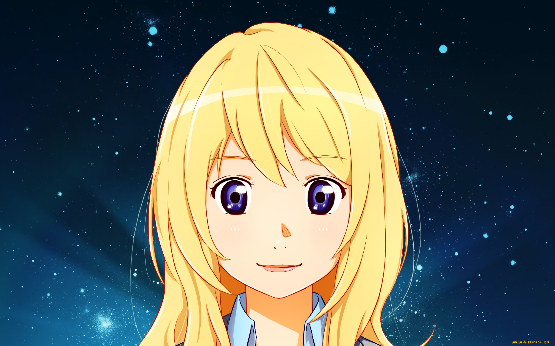 аниме, shigatsu, wa, kimi, no, uso, девушка, взгляд, фон