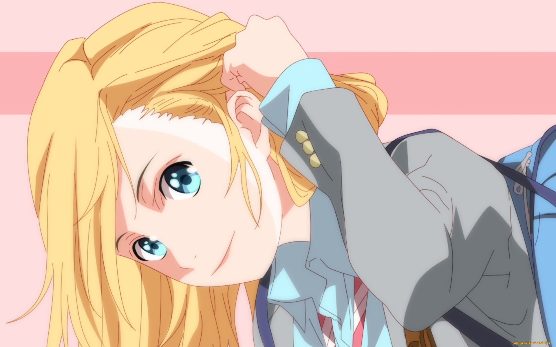 аниме, shigatsu, wa, kimi, no, uso, девушка, взгляд, фон