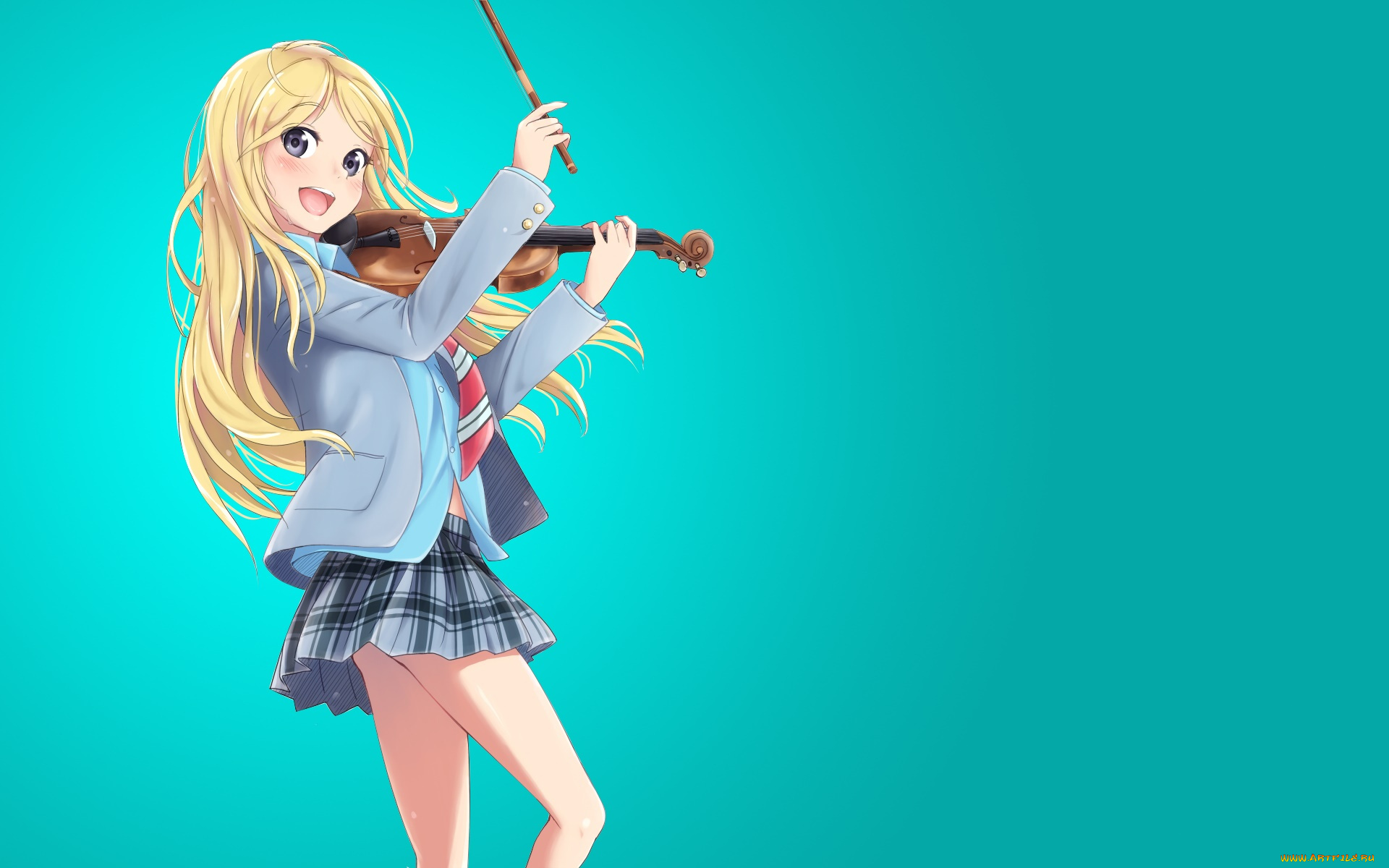 аниме, shigatsu, wa, kimi, no, uso, девушка, взгляд, фон