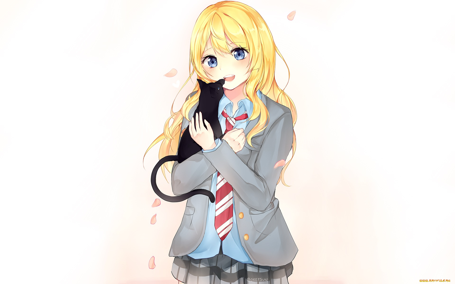 аниме, shigatsu, wa, kimi, no, uso, девушка, взгляд, фон