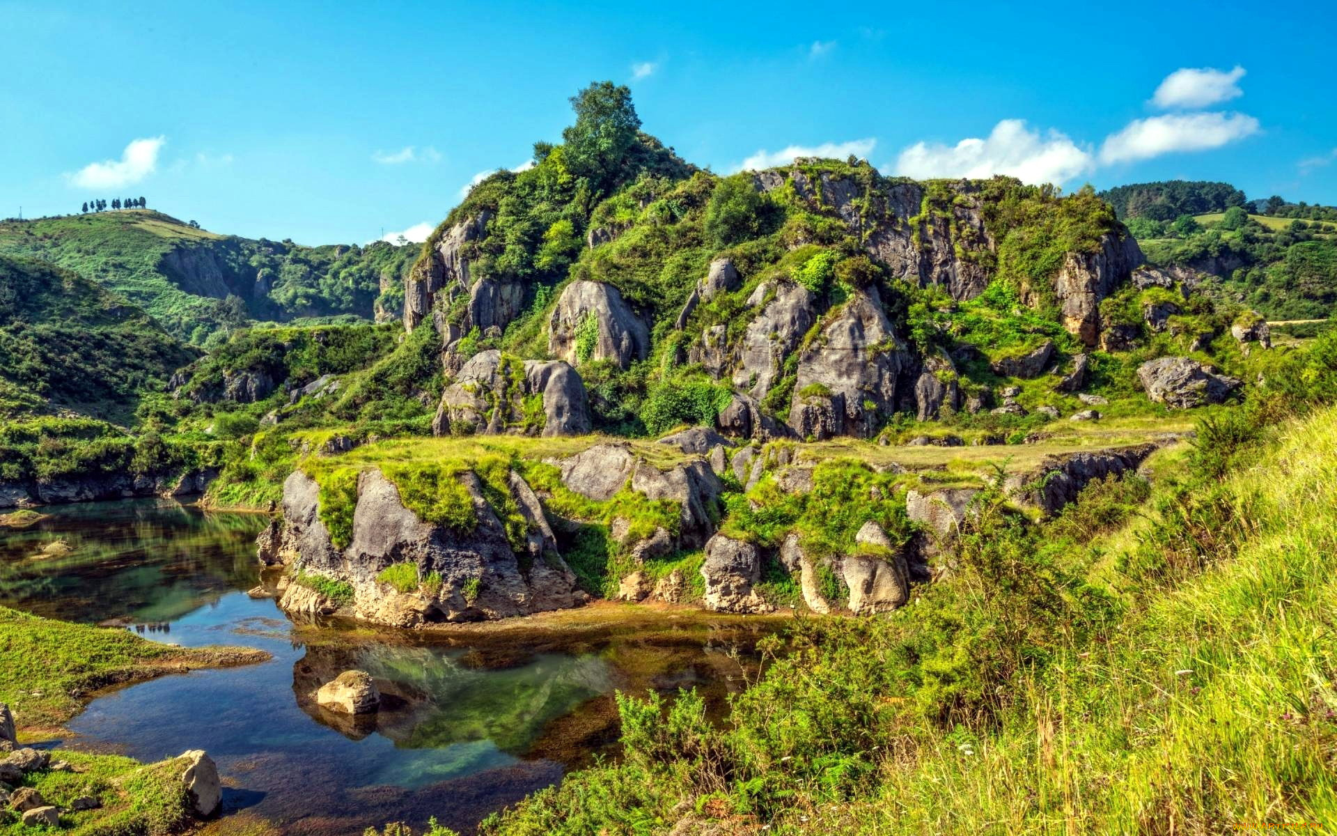 природа, пейзажи, горы, водоем, зелень