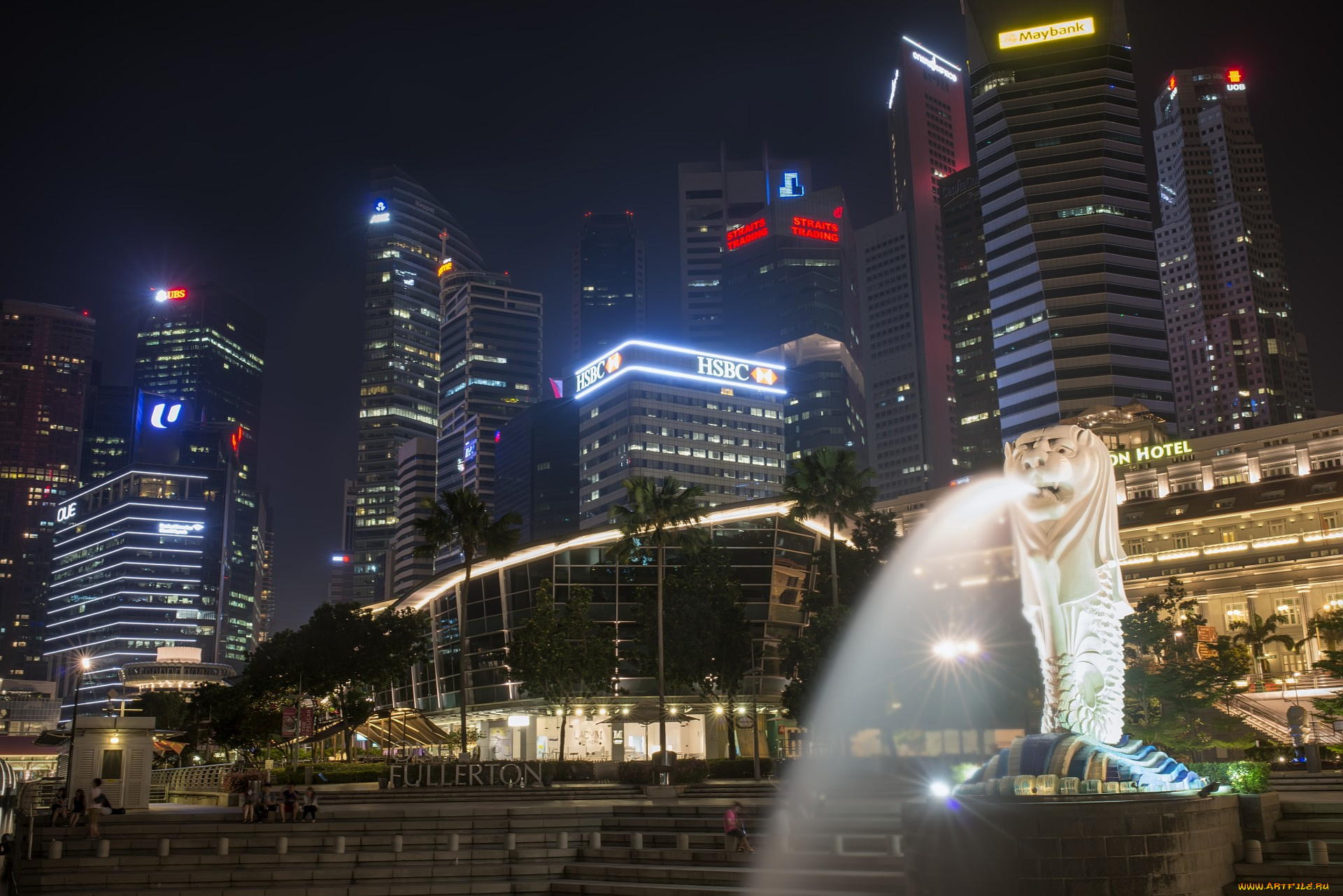 singapore, merlion, города, сингапур, , сингапур, ночь, огни