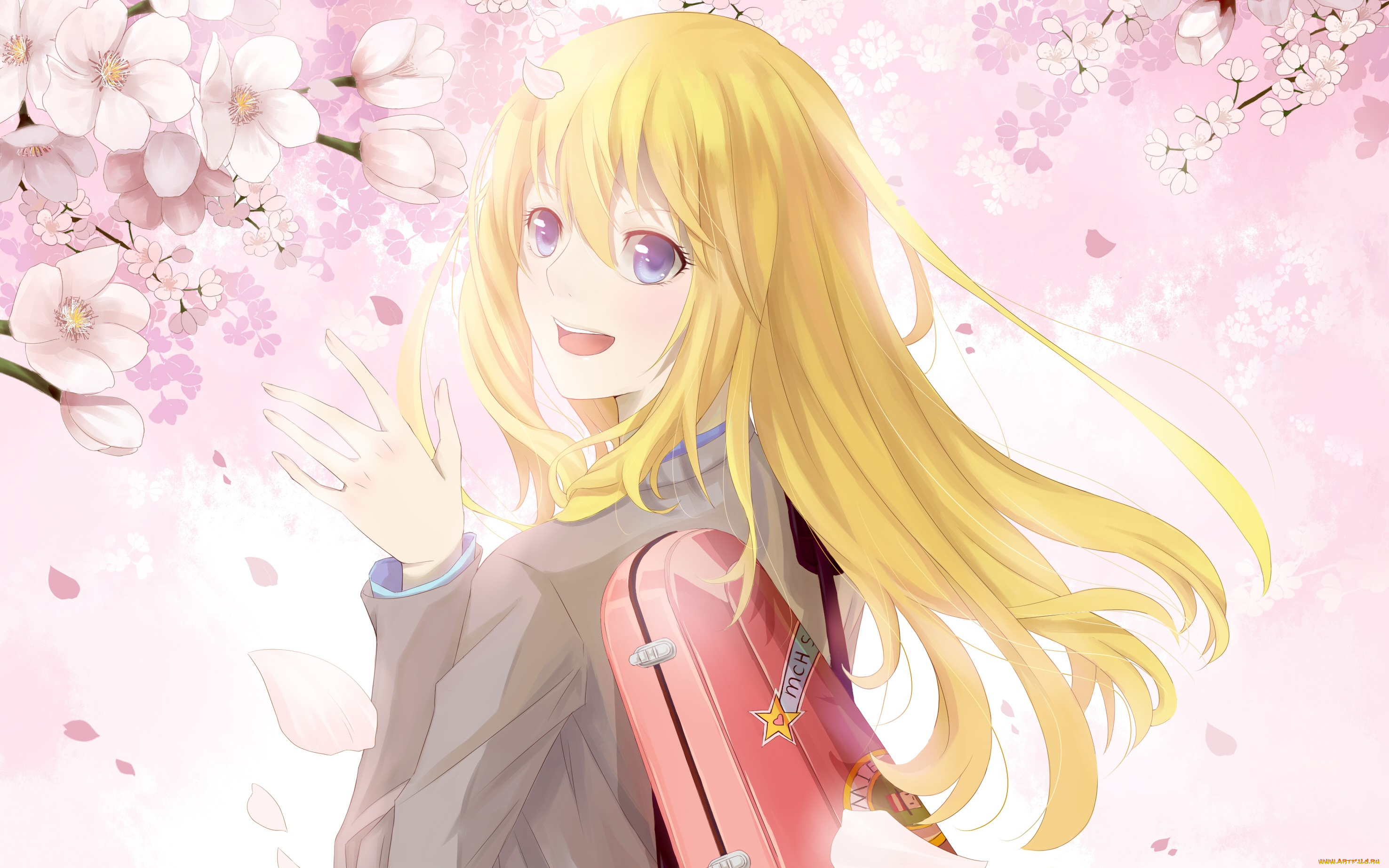 аниме, shigatsu, wa, kimi, no, uso, взгляд, фон, девушка