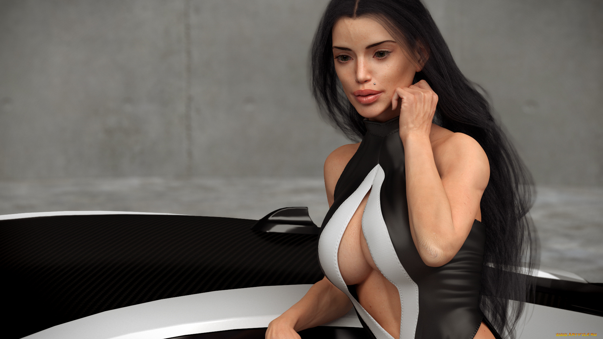 3д, графика, люди-авто, мото, , people-, car, , , moto, девушка, фон, взгляд