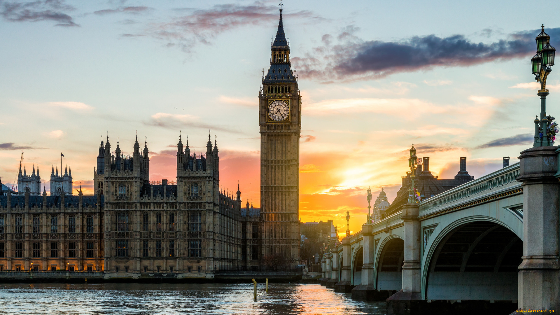 big, ben, and, westminster, bridge, города, лондон, , великобритания, простор