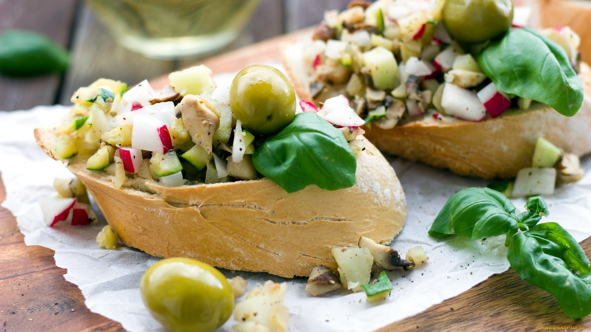 еда, бутерброды, , гамбургеры, , канапе, оливки, овощи, базилик