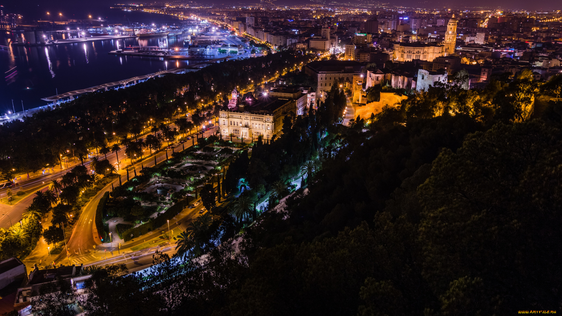 malaga, city, , spain, города, -, огни, ночного, города, простор