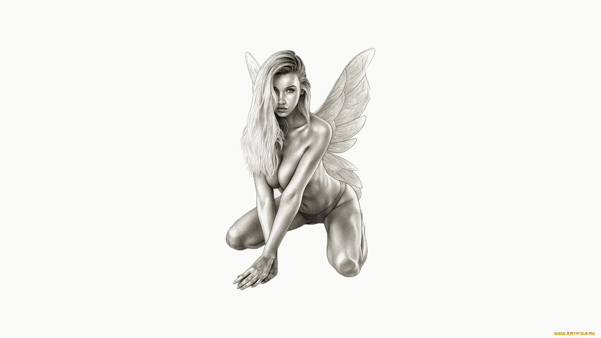 рисованное, комиксы, девушка, фон, взгляд, крылья