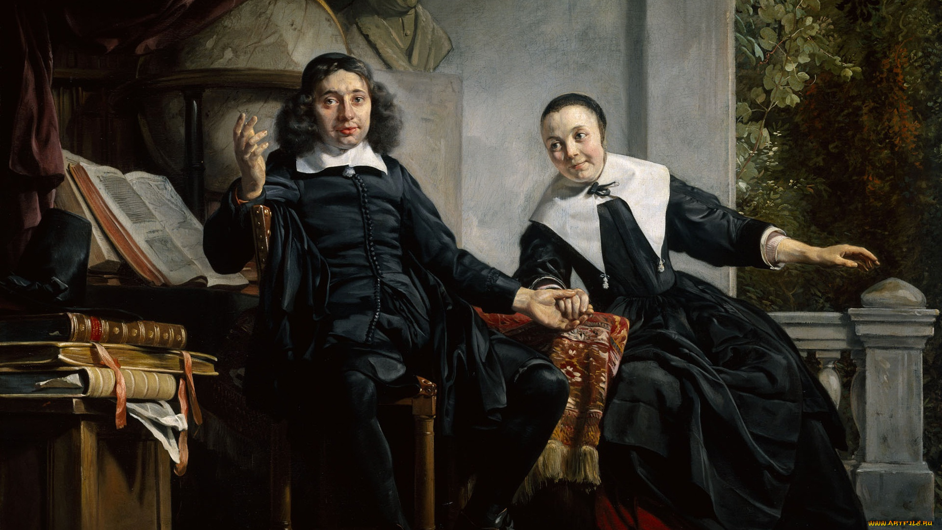 рисованное, живопись, печатник, из, харлема, и, его, жена, портрет, картина, Ян, де, брай