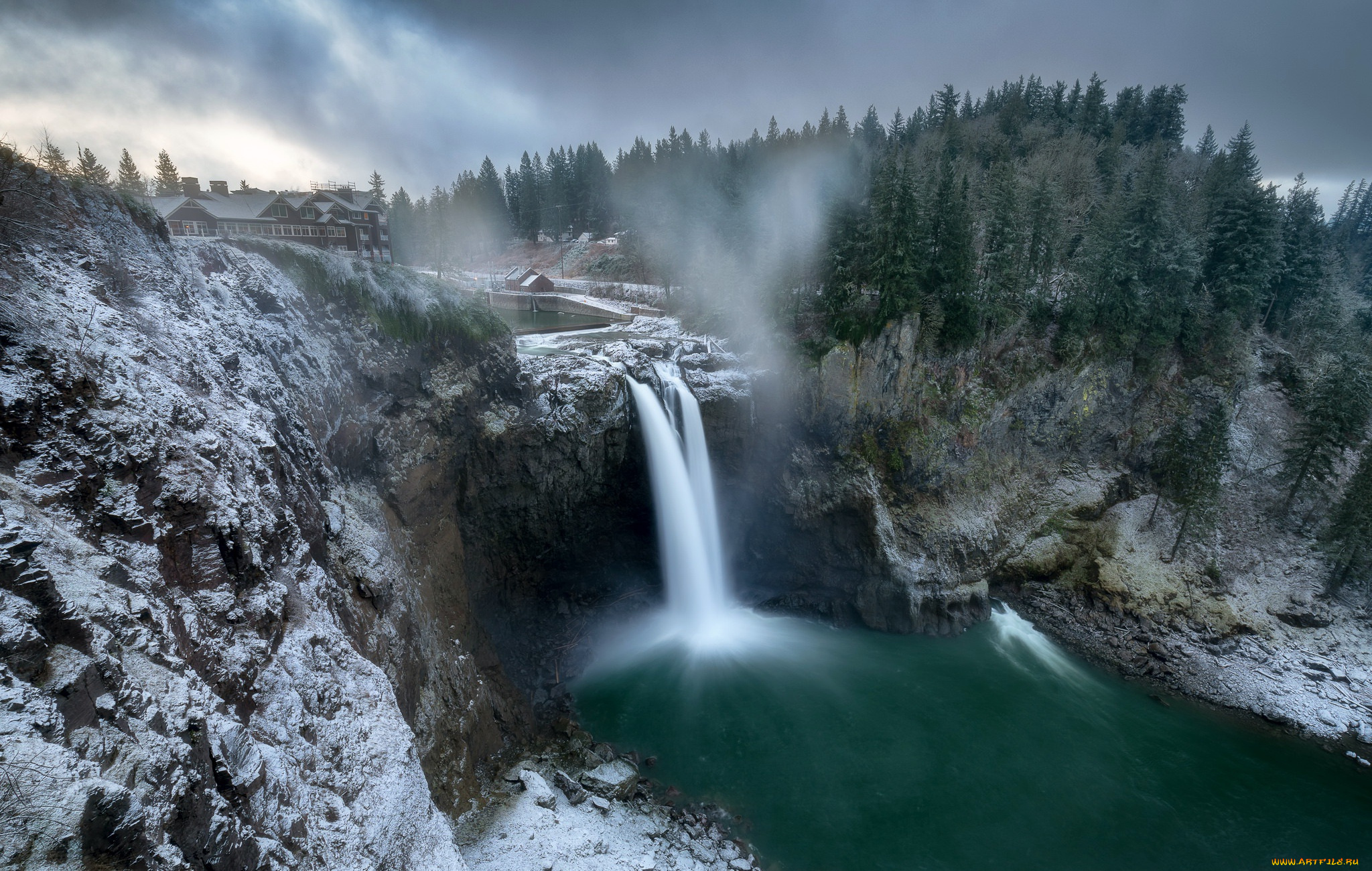 природа, водопады, winter, waterfall, washington, snoqualmie, falls