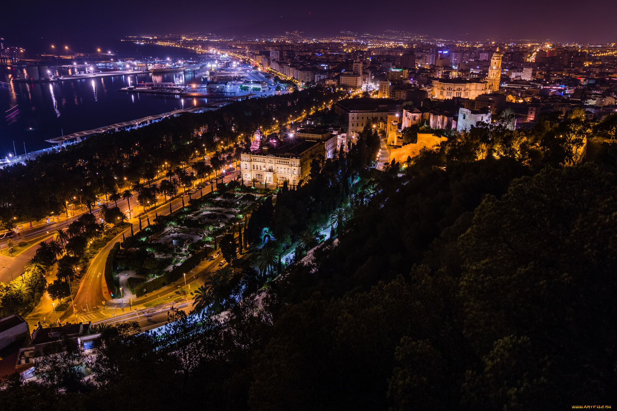 malaga, city, , spain, города, -, огни, ночного, города, простор
