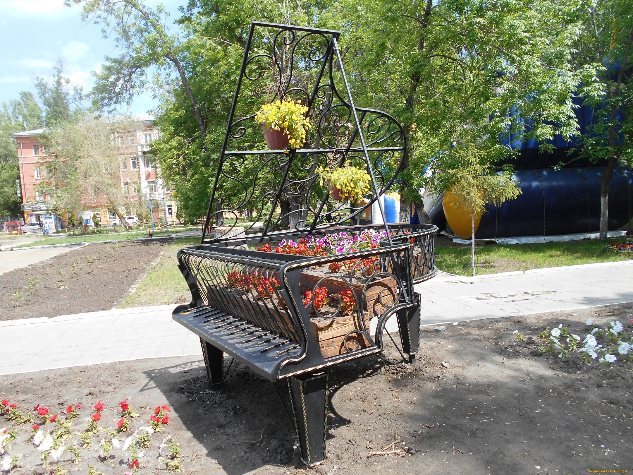 города, -, другое, город, рояль, цветы