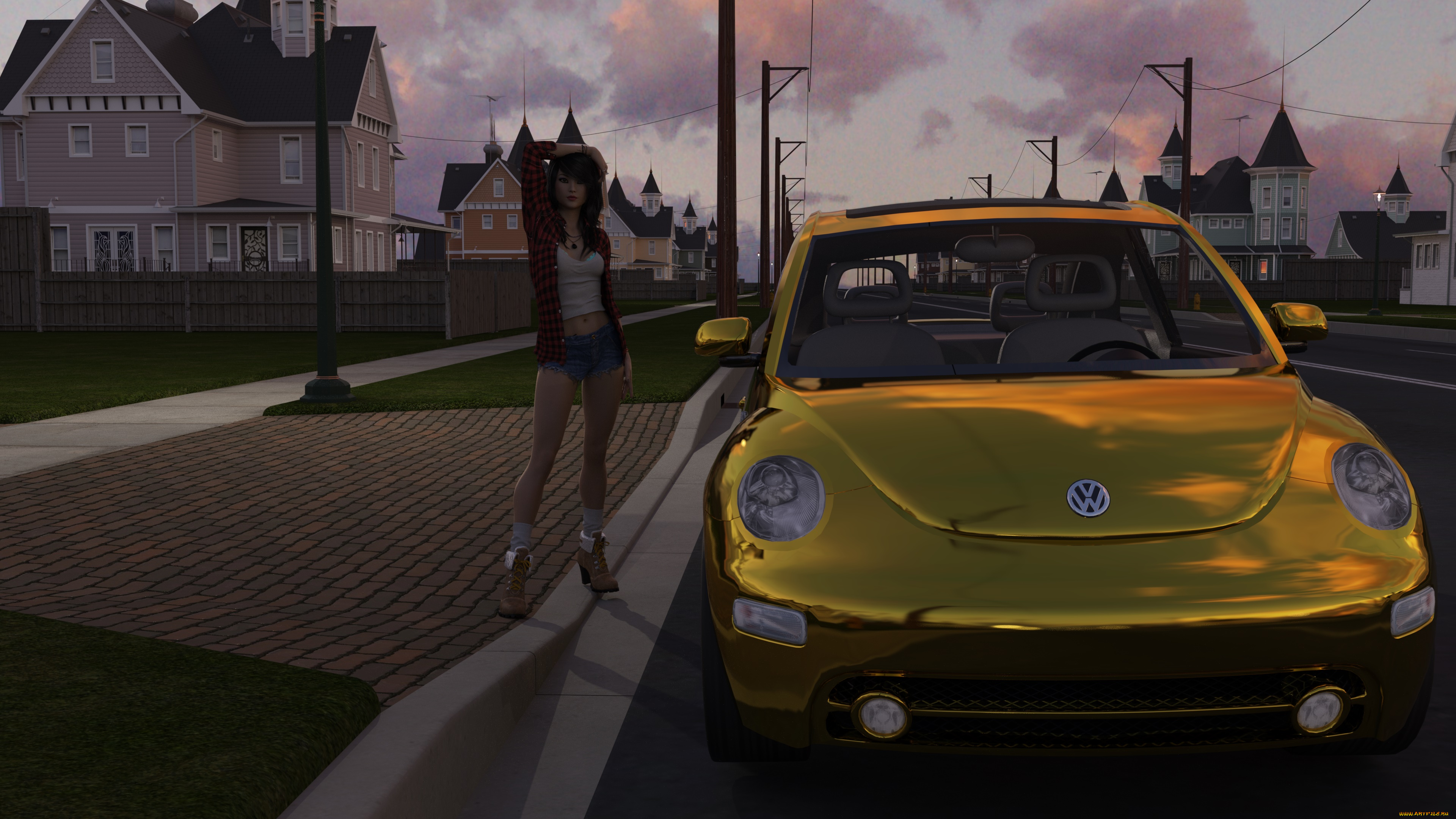 3д, графика, люди-авто, мото, , people-, car, , , moto, фон, взгляд, девушка