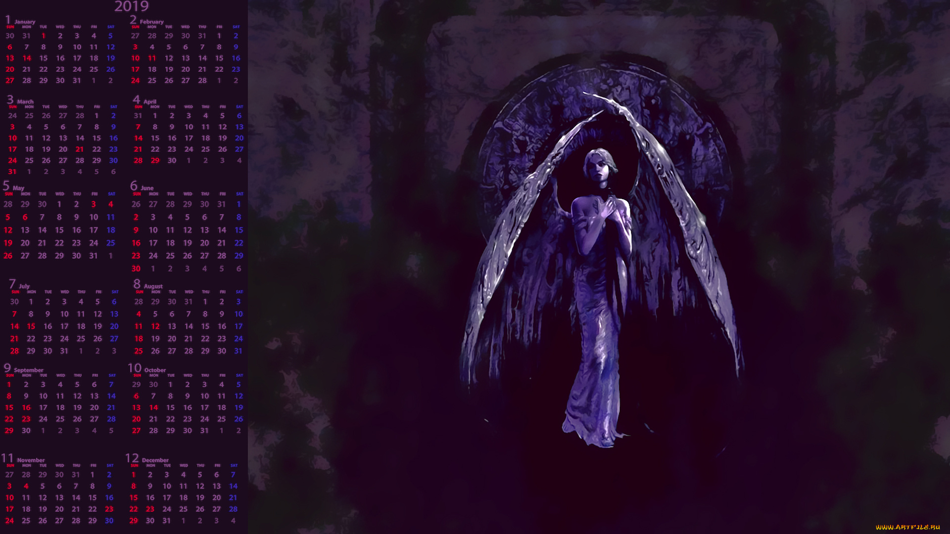 календари, фэнтези, ангел, крылья, девушка