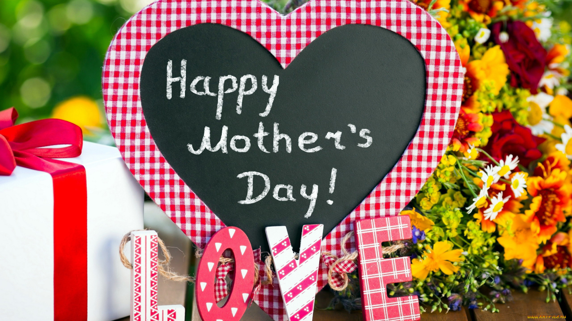 праздничные, день, матери, надпись, подарок