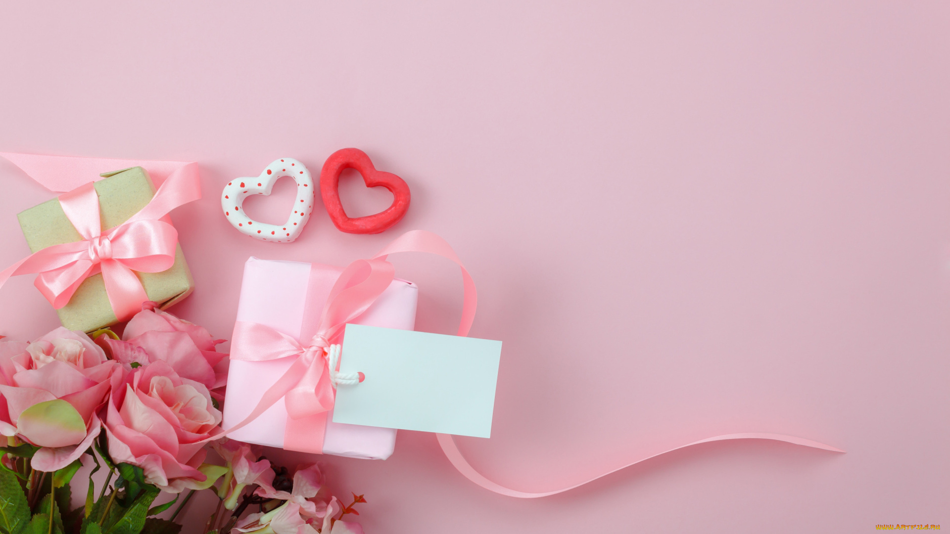 праздничные, день, святого, валентина, , сердечки, , любовь, подарки, розы, сердечки, банты