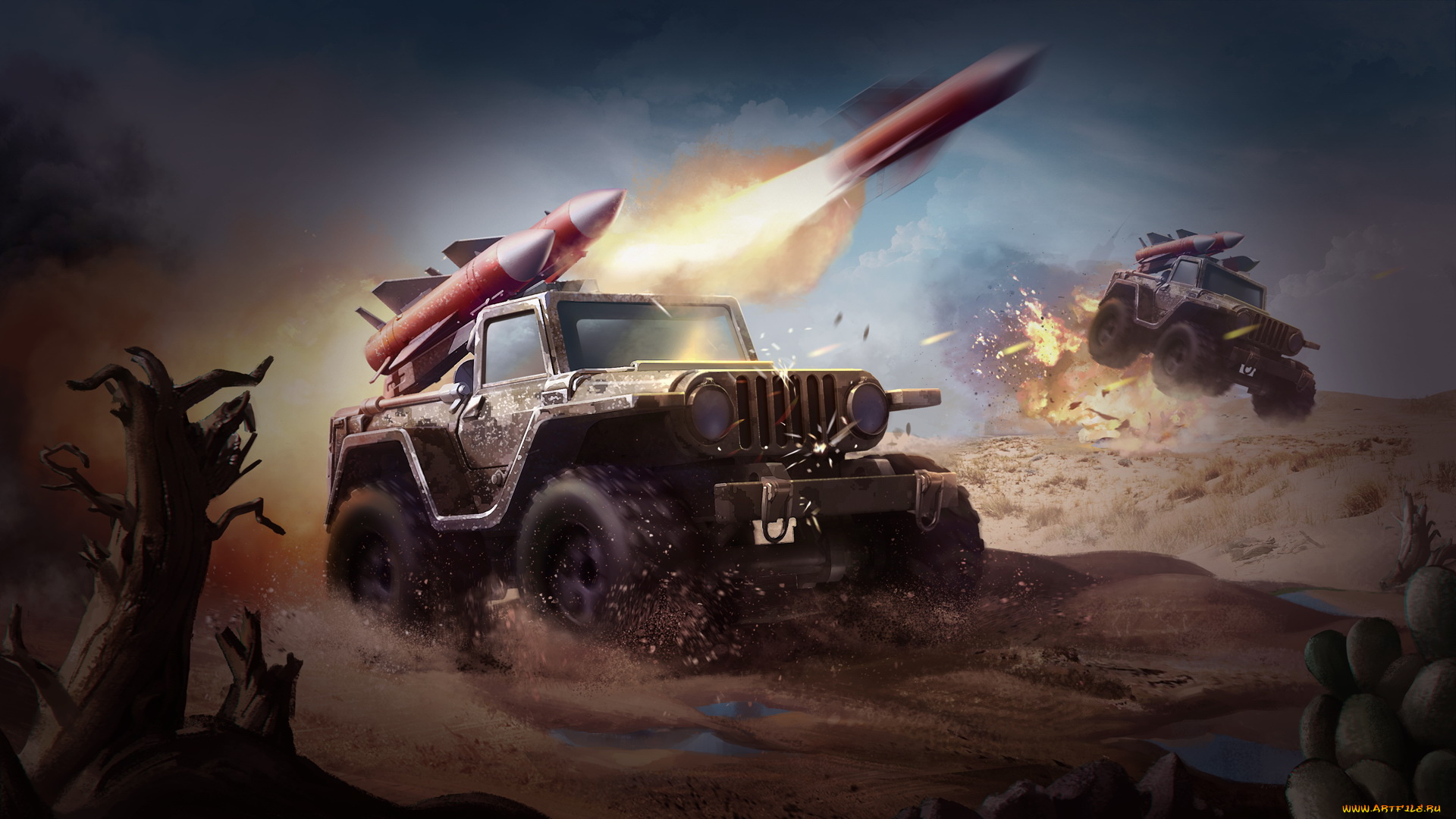видео, игры, battalion, wars, ракета, фон, джип