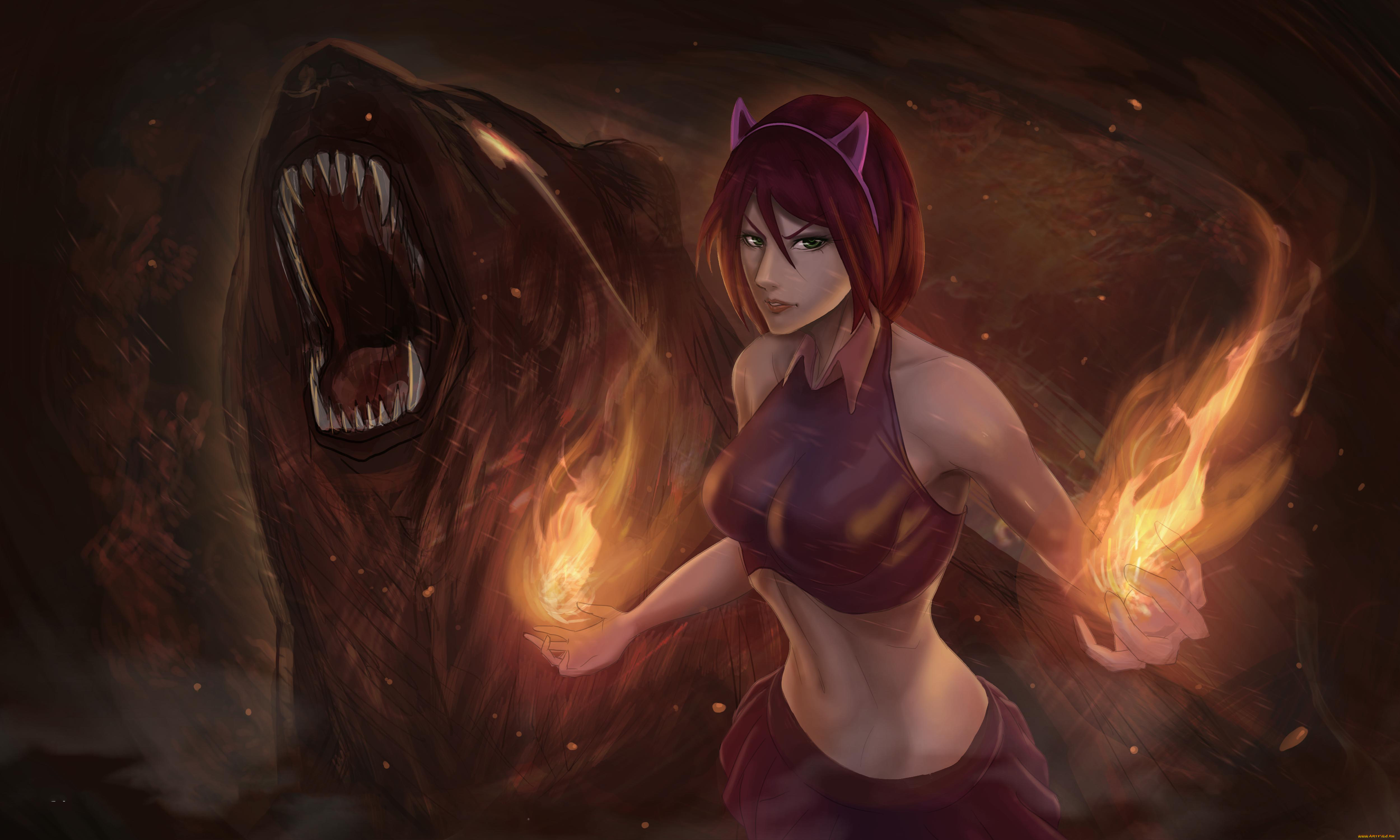 league, of, legends, видео, игры, девушка, медведь, оскал, фон, взгляд, магия