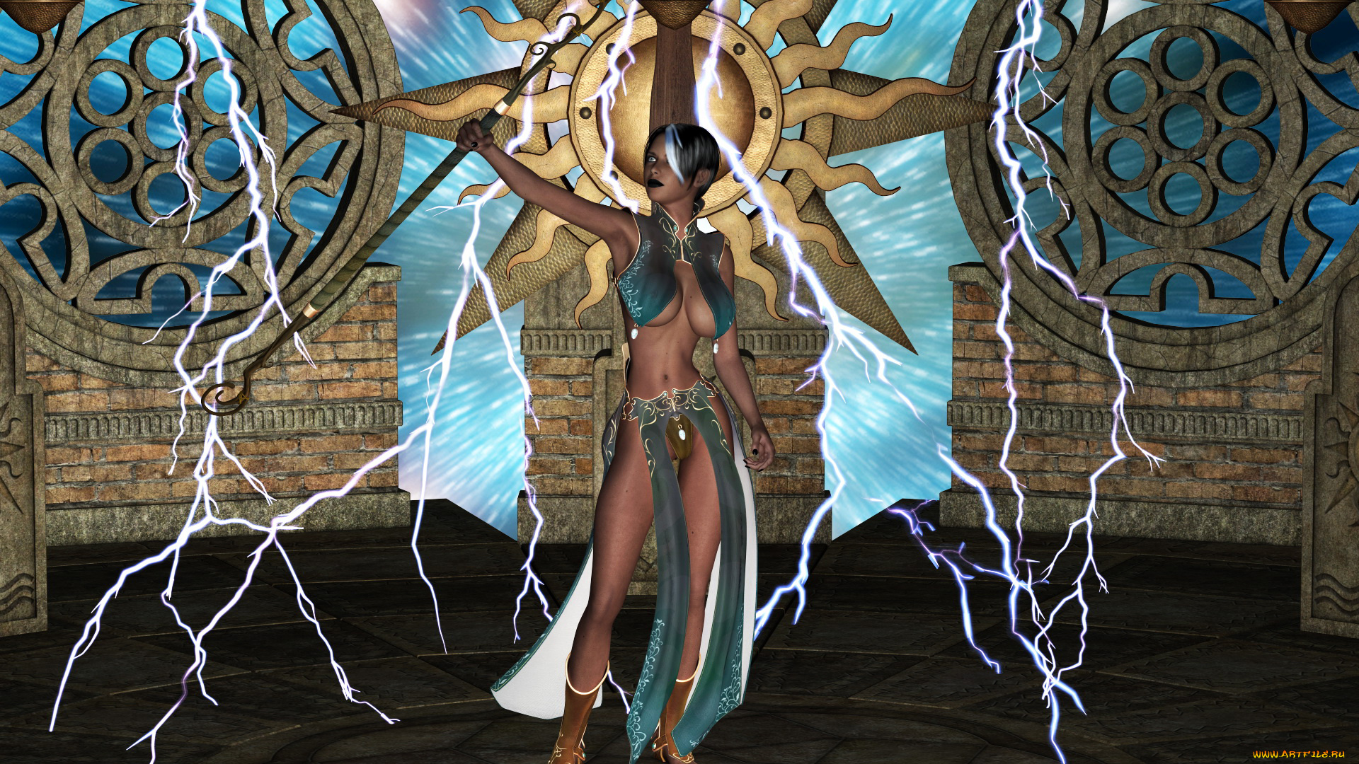 3д, графика, фантазия, , fantasy, девушка, фон, платье, магия