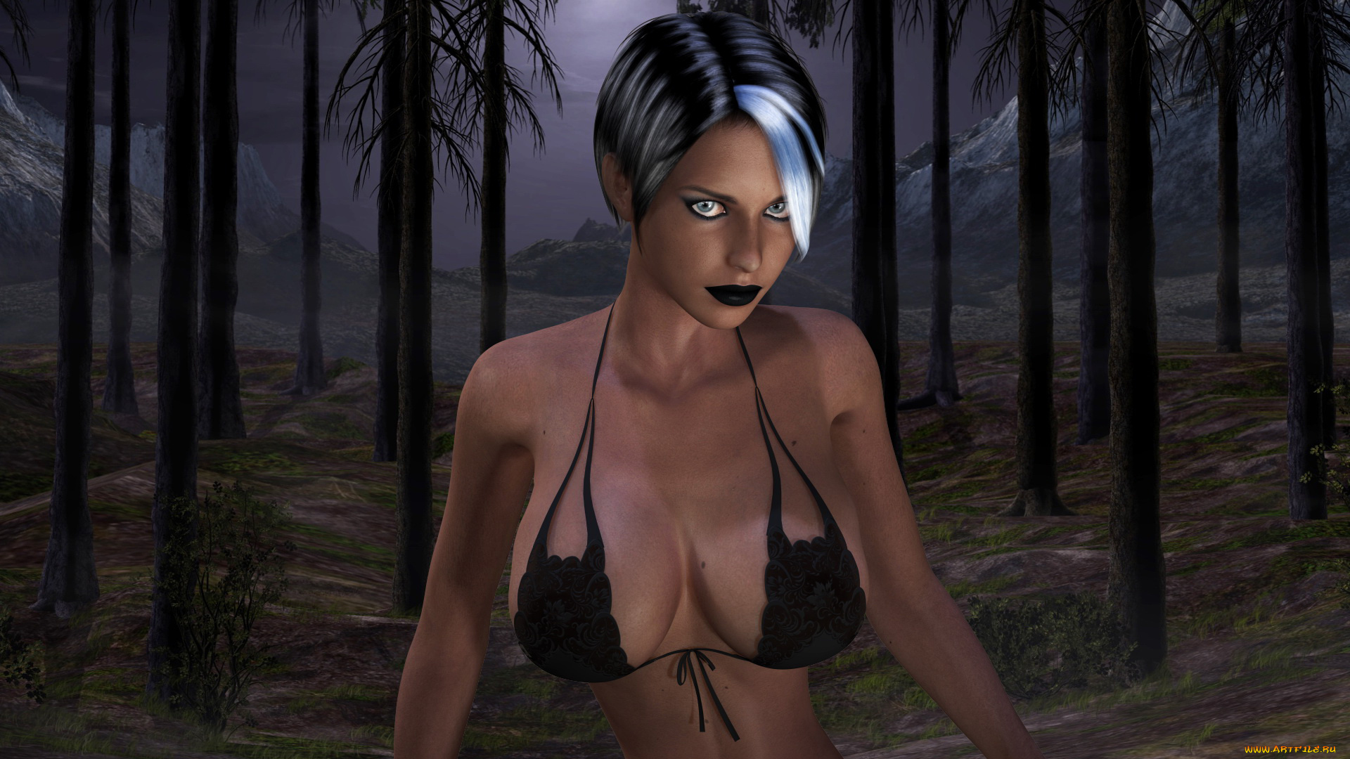 3д, графика, портрет, , portraits, девушка, фон, взгляд, лес, бельё