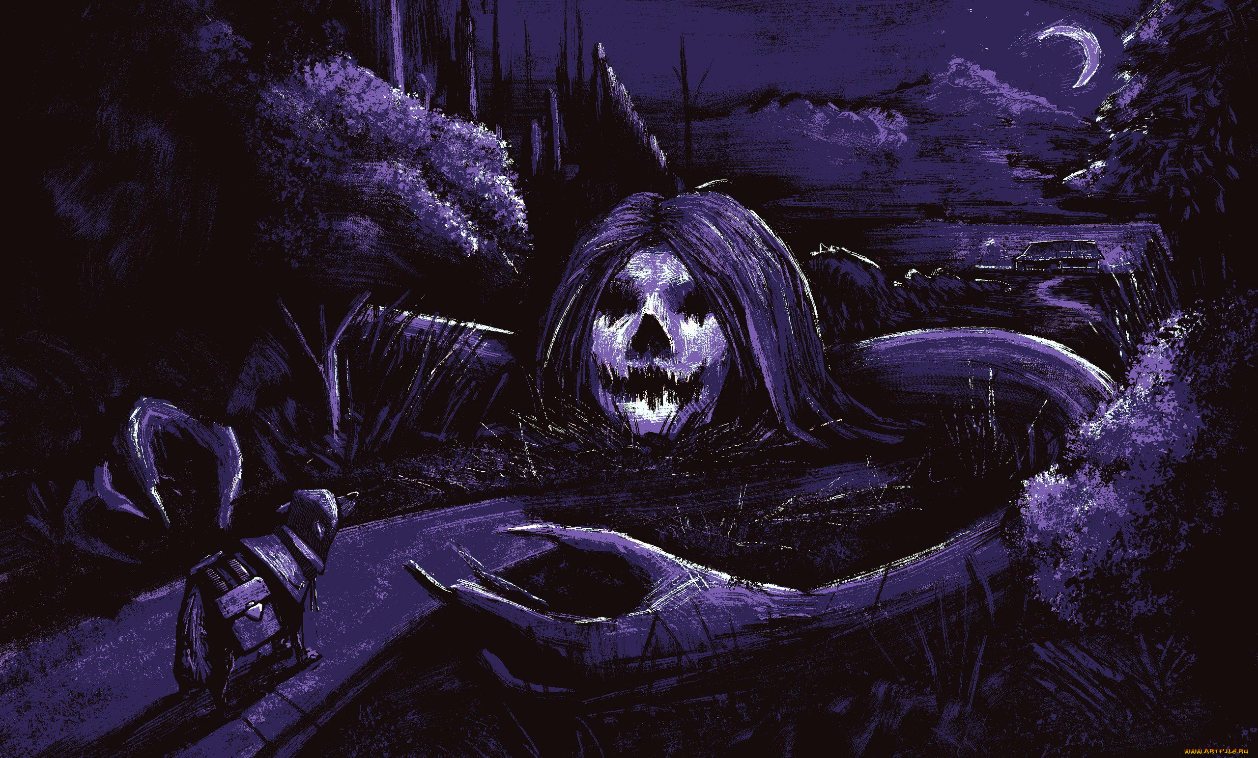 фэнтези, нежить, собака, ночь, дорога, монстр