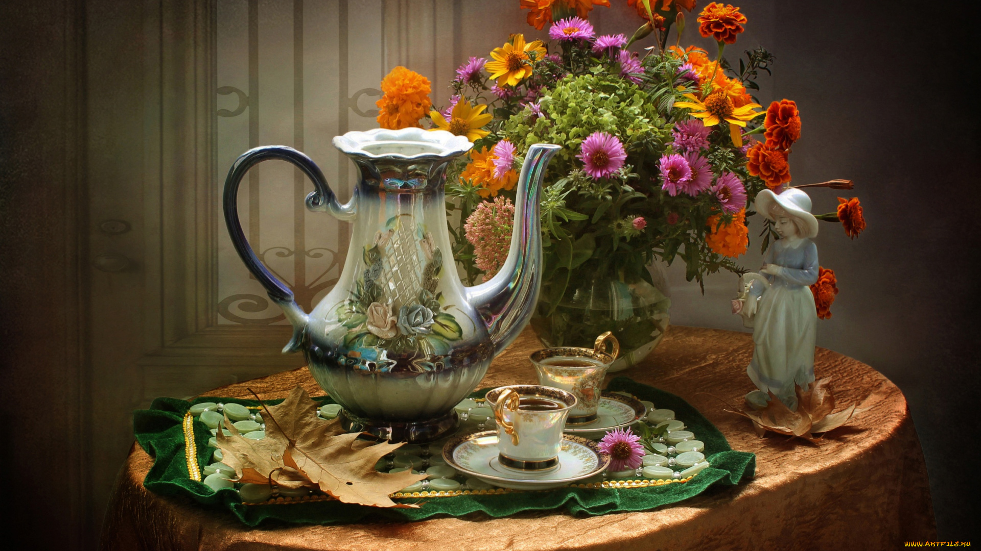 еда, кофе, , кофейные, зёрна, букет, кофейник, статуэтка