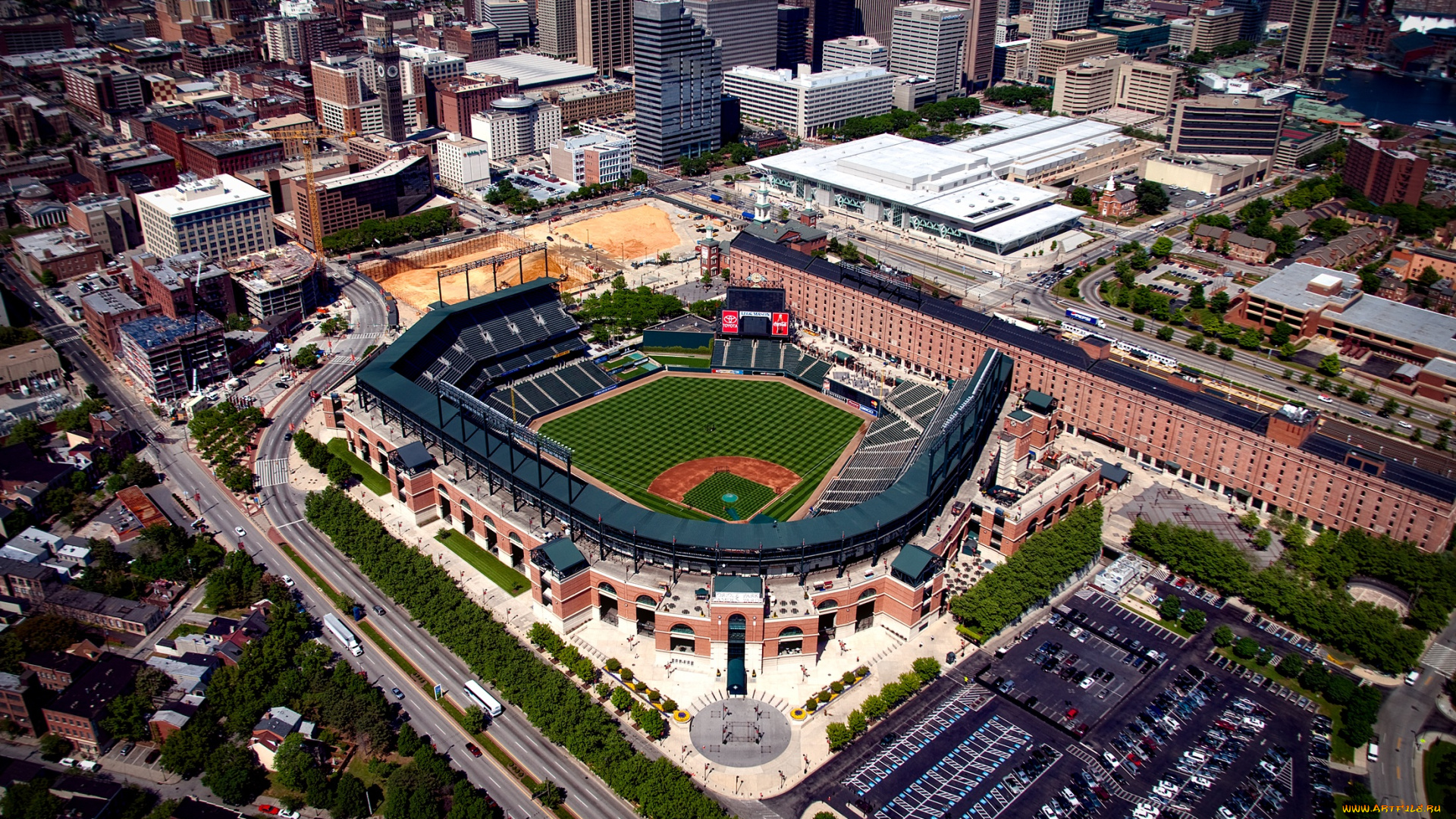 города, -, панорамы, стадион, с, высоты, птичьего, полета, арена, городская, площадь, baltimore, maryland, мегаполис, окрестности, аэрофотосъемка