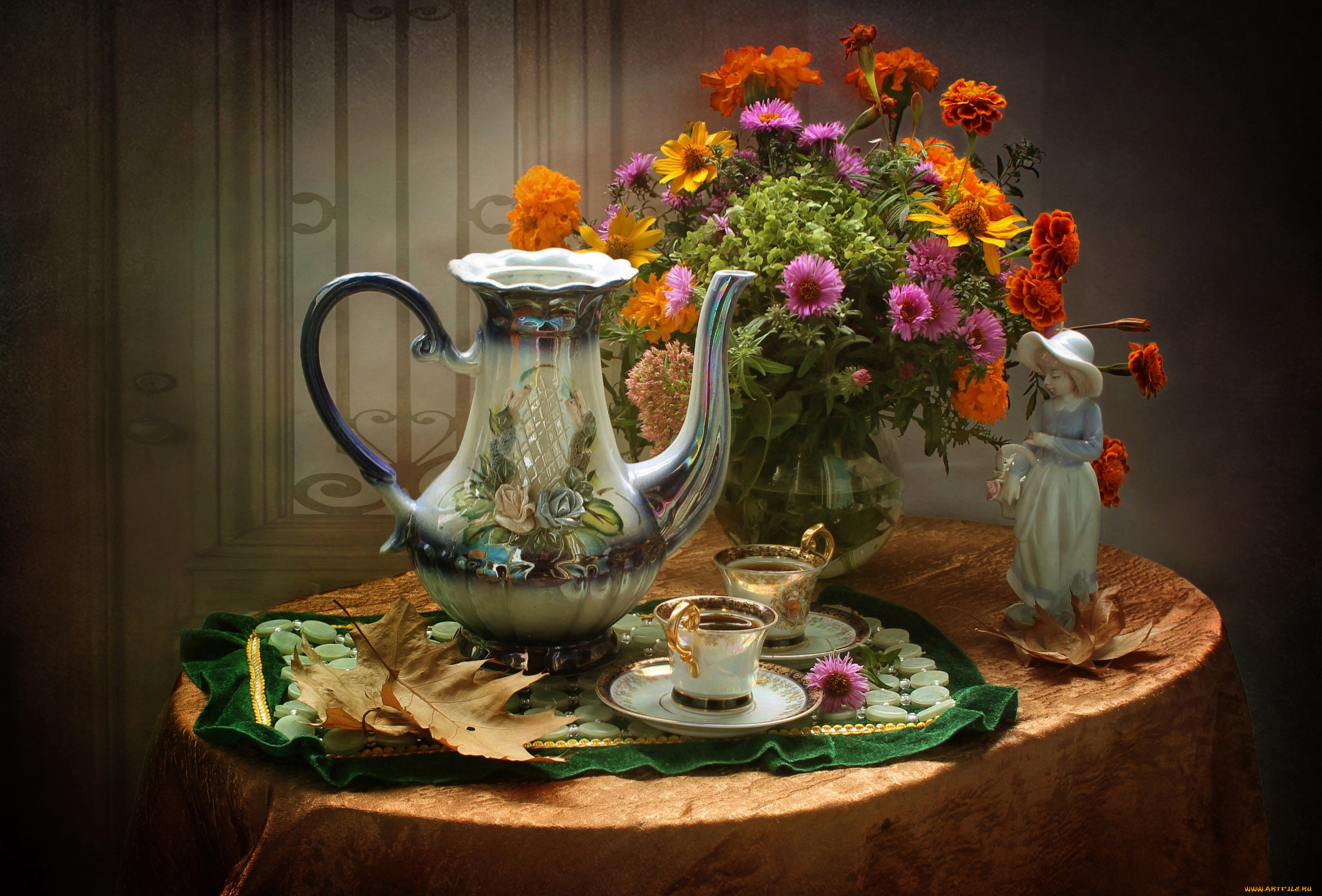 еда, кофе, , кофейные, зёрна, букет, кофейник, статуэтка