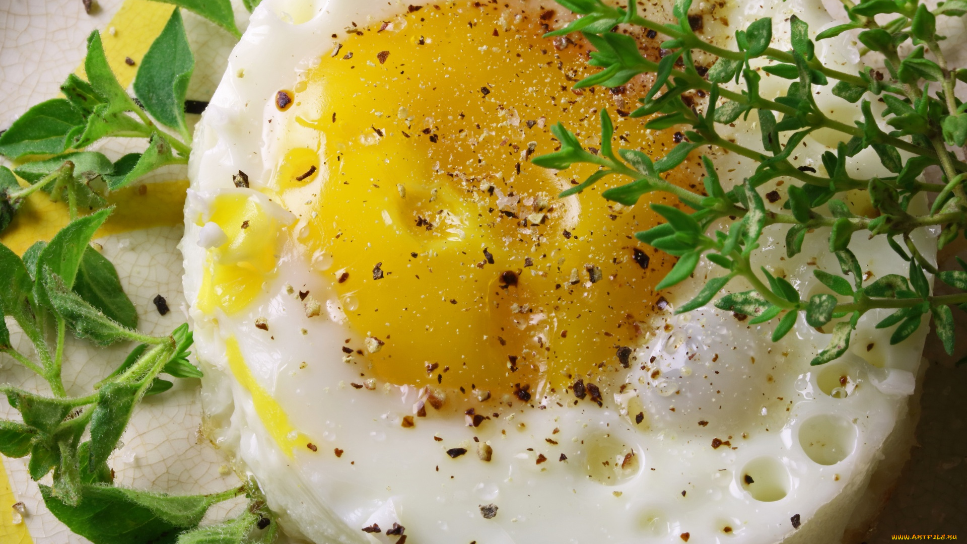 еда, яичные, блюда, яичница, глазунья, зелень