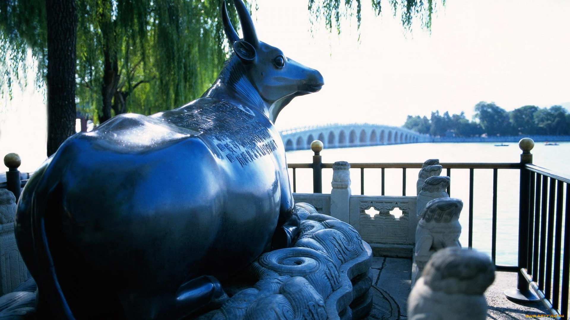 разное, садовые, и, парковые, скульптуры, статуя, корова, ограда