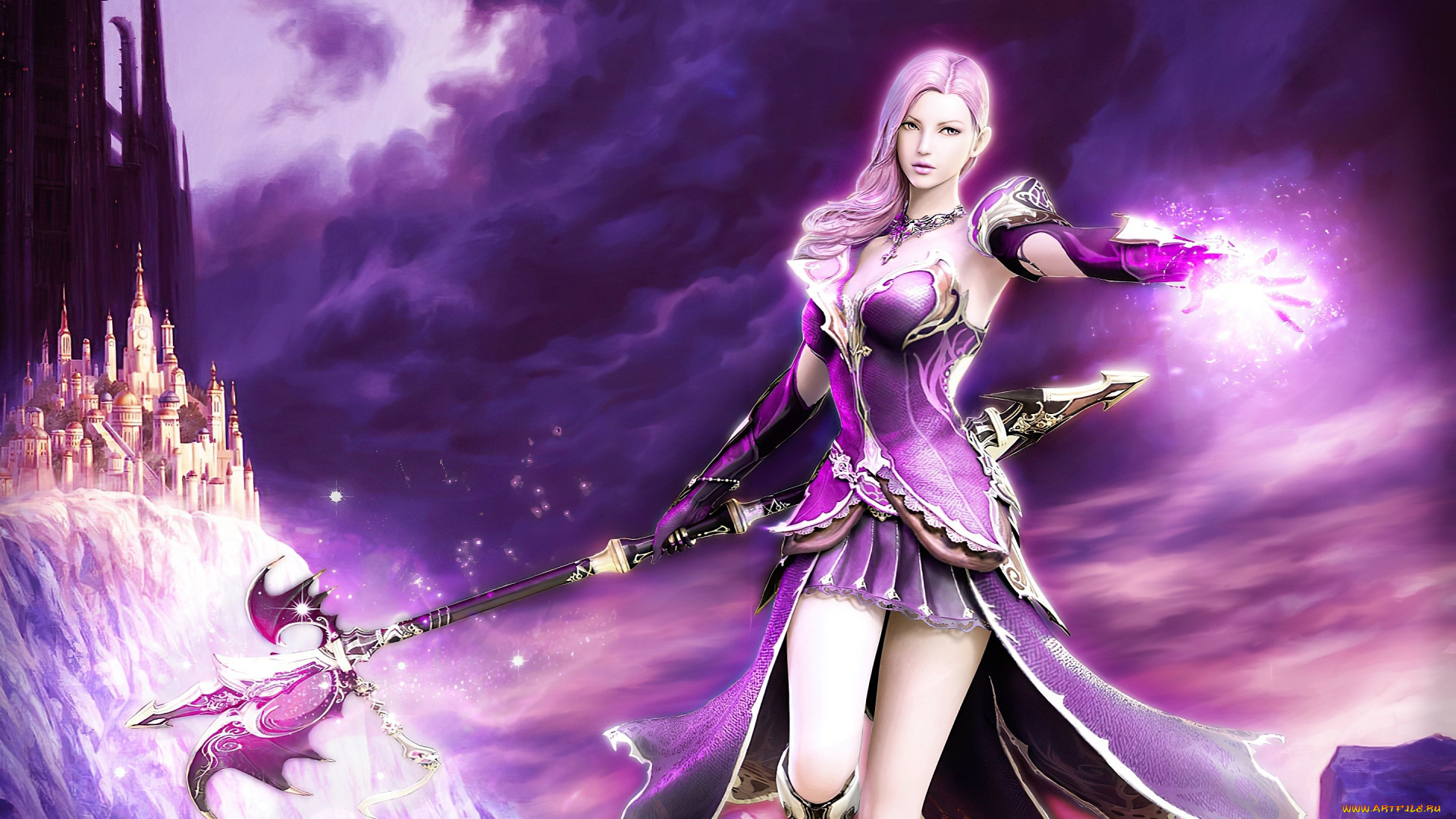 видео, игры, aion, девушка, магия, оружие, замки
