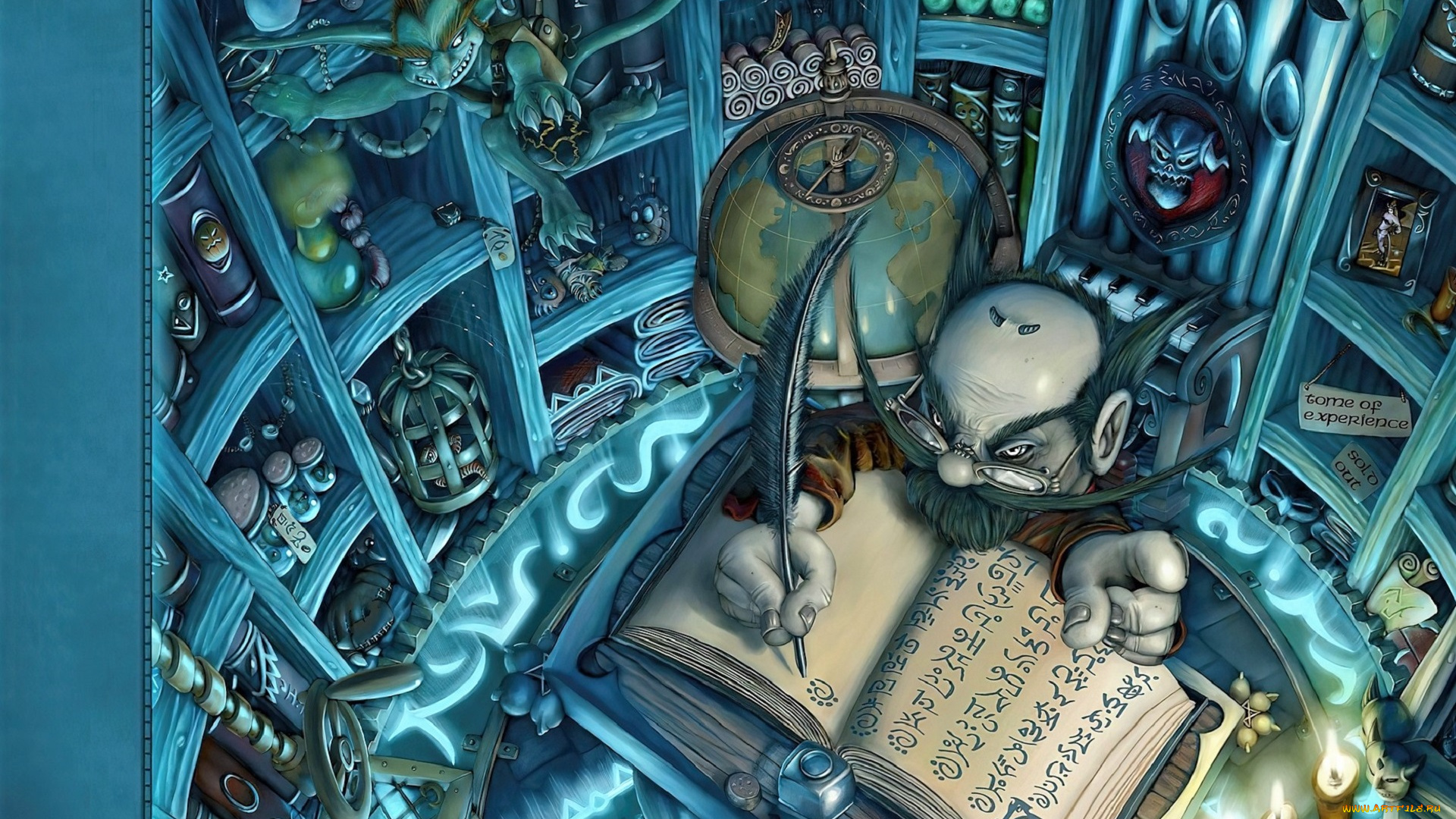 видео, игры, world, of, warcraft, ученый, книга, полки, гоблин