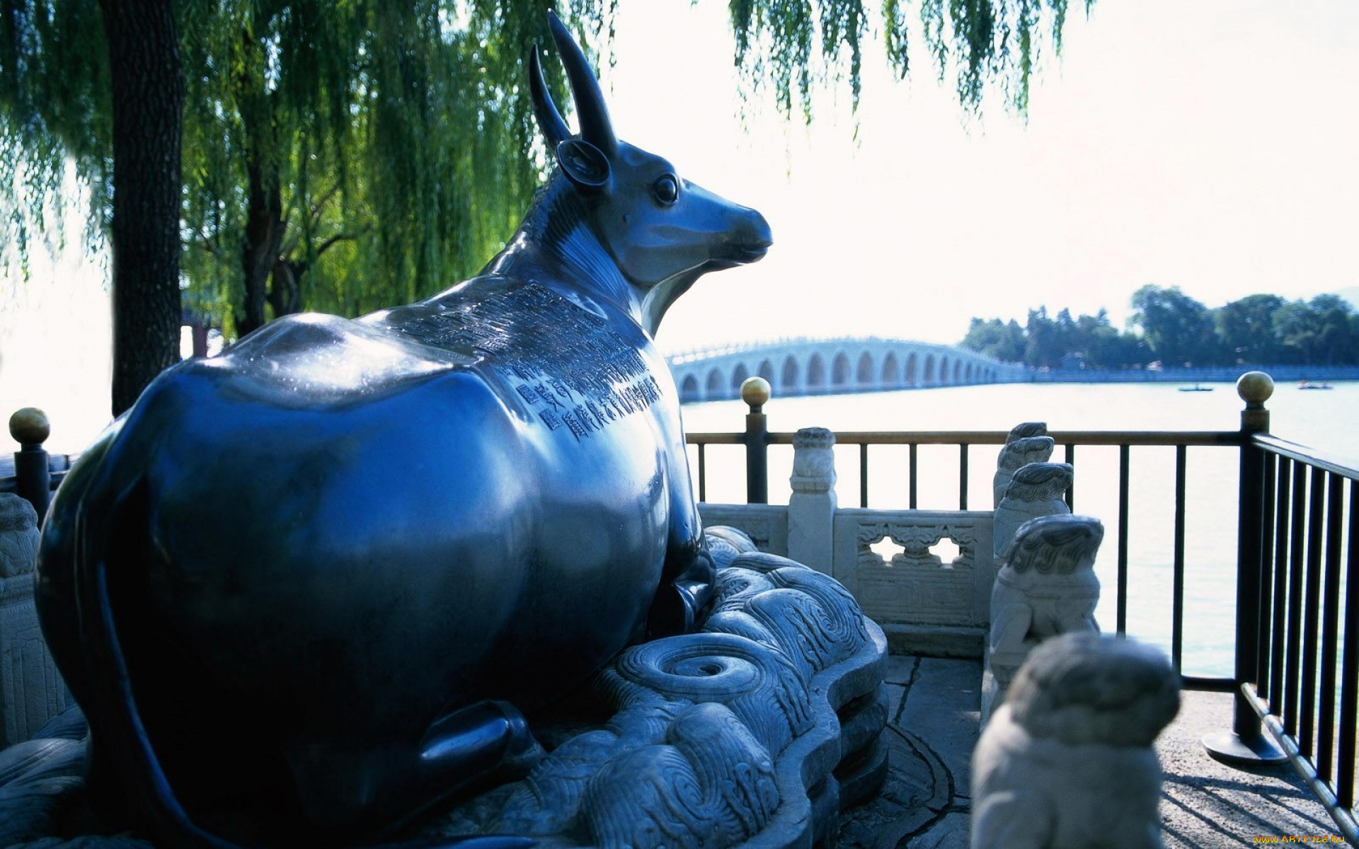 разное, садовые, и, парковые, скульптуры, статуя, корова, ограда