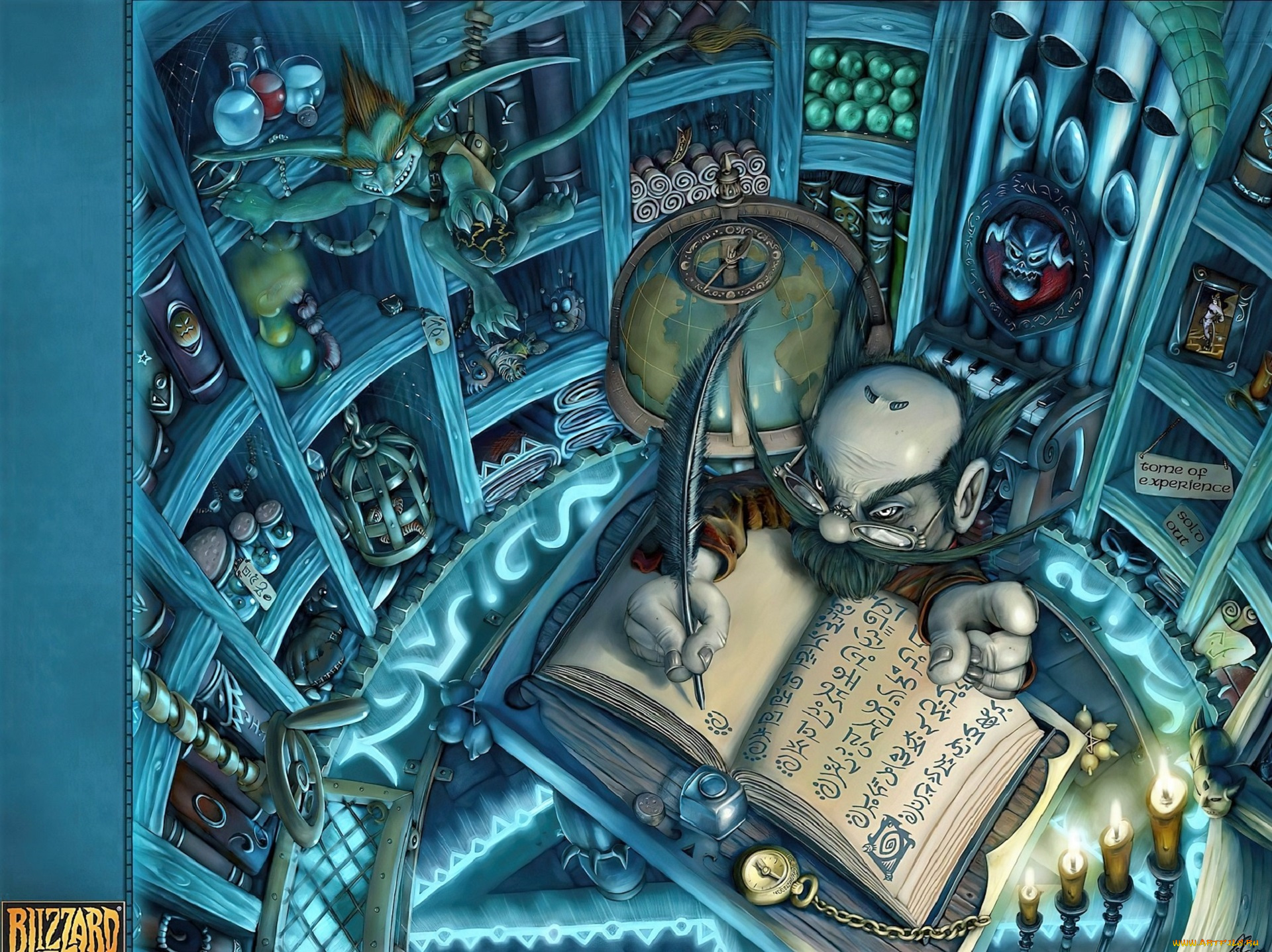 видео, игры, world, of, warcraft, ученый, книга, полки, гоблин