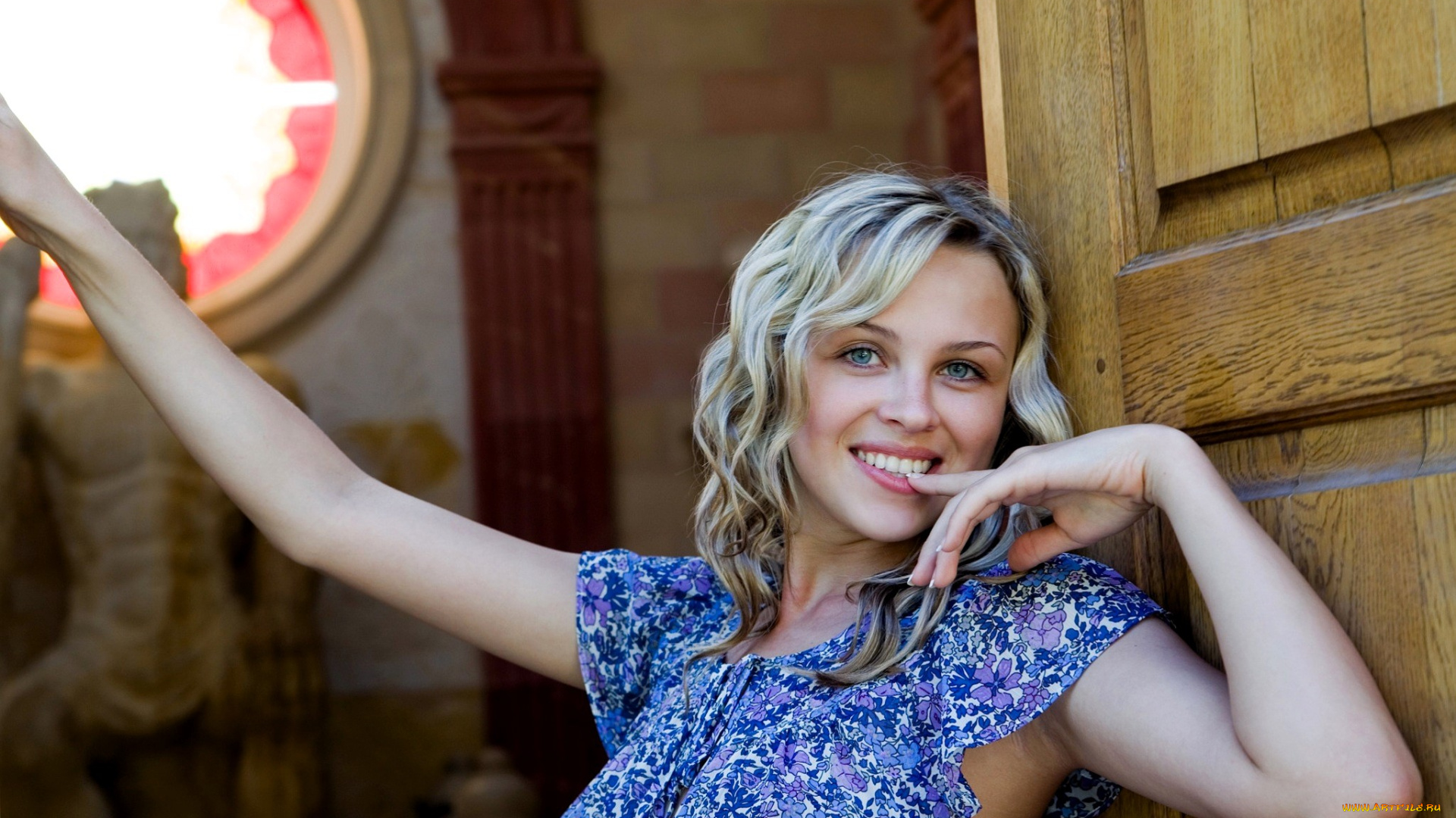 девушки, -, блондинки, , светловолосые, блондинка, платье, дверь, статуя