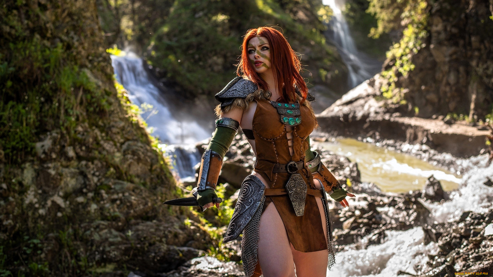 девушки, мария, давыдова, , lady, melamory, образ, косплей, наряд, оружие, горы, река, водопады