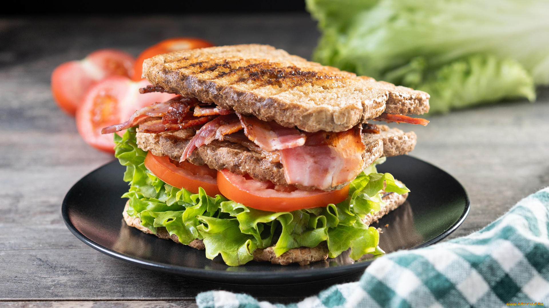 еда, бутерброды, , гамбургеры, , канапе, сэндвич, бекон, помидоры, салат