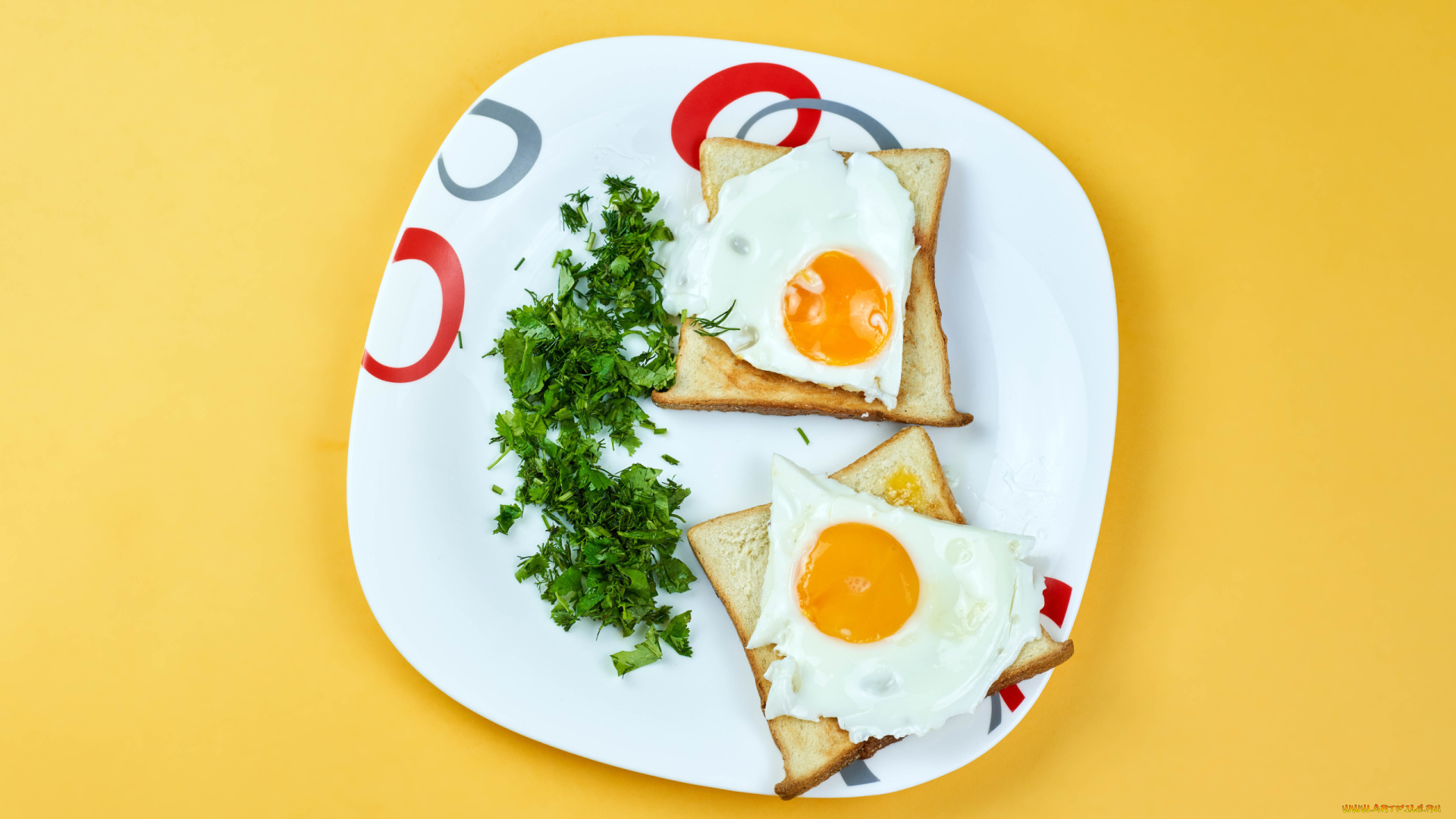 еда, яичные, блюда, яичница, глазунья, тосты, зелень