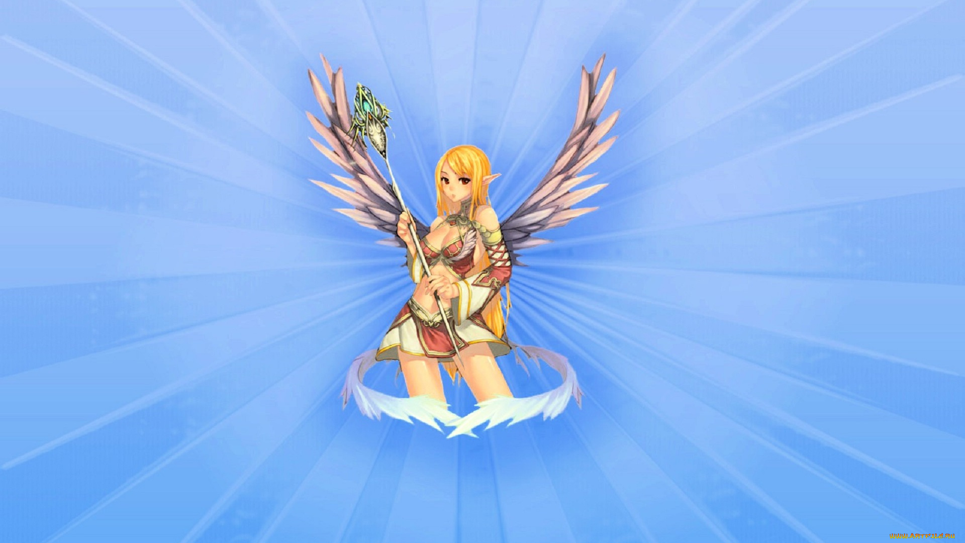 видео, игры, lineage, ii, , the, chaotic, chronicle, девушка, эльфийка, крылья, посох