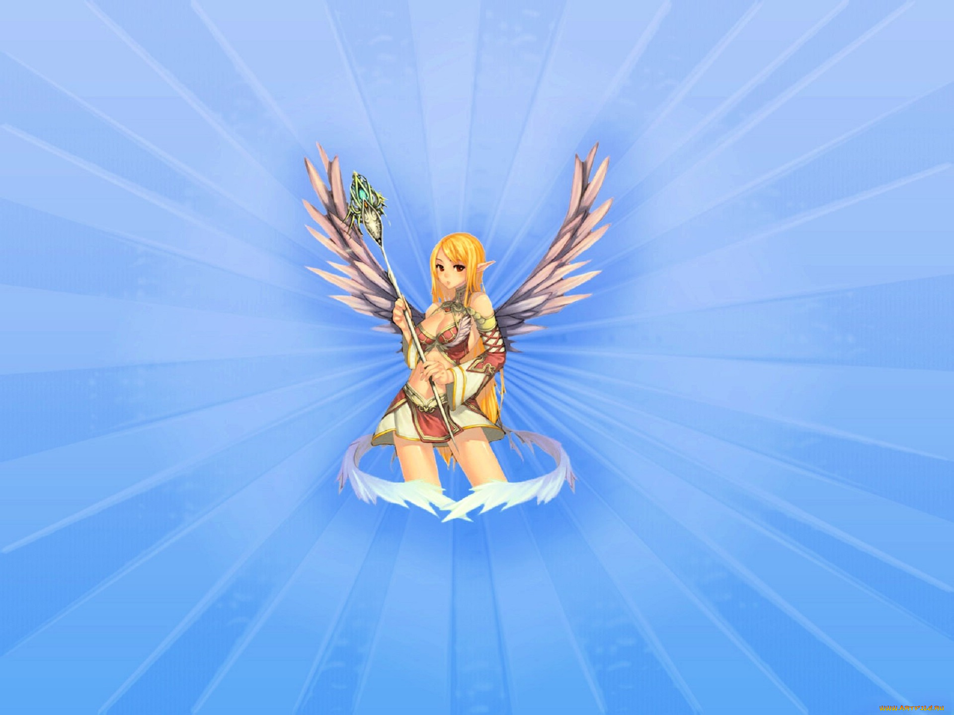 видео, игры, lineage, ii, , the, chaotic, chronicle, девушка, эльфийка, крылья, посох