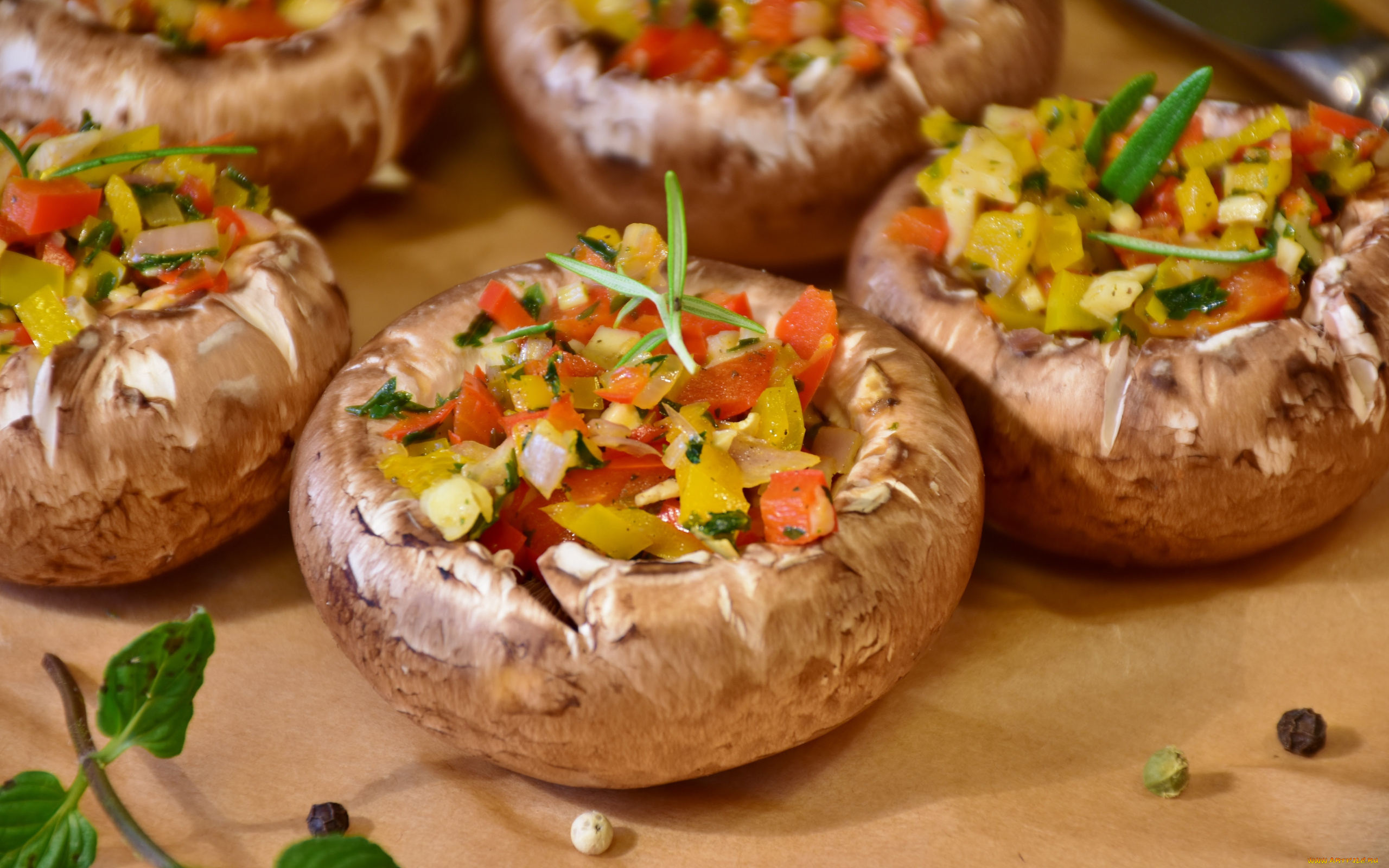 еда, грибы, , грибные, блюда, шампиньоны, шляпки, фаршированные, овощи