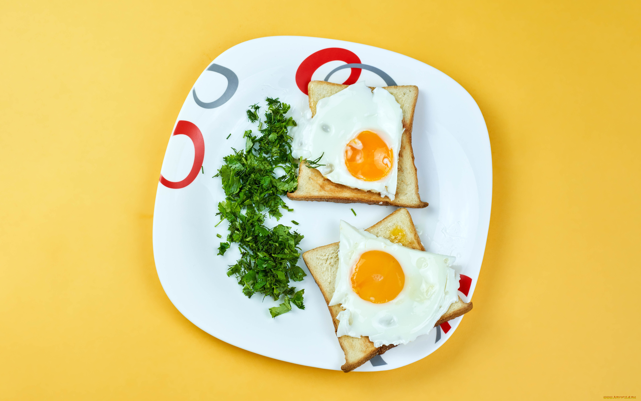 еда, яичные, блюда, яичница, глазунья, тосты, зелень