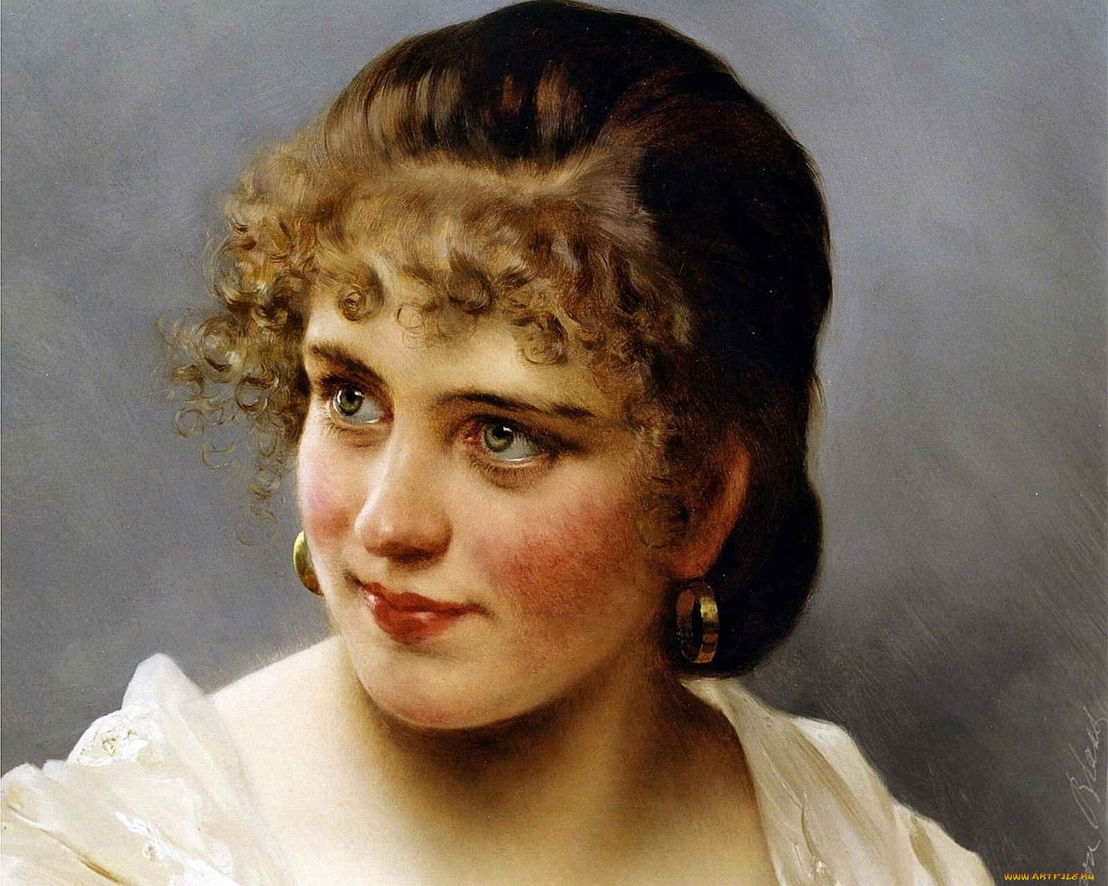 эжен, де, блаас, незнакомка, рисованные, eugene, de, blaas, кудри, лицо, девушка, улыбка