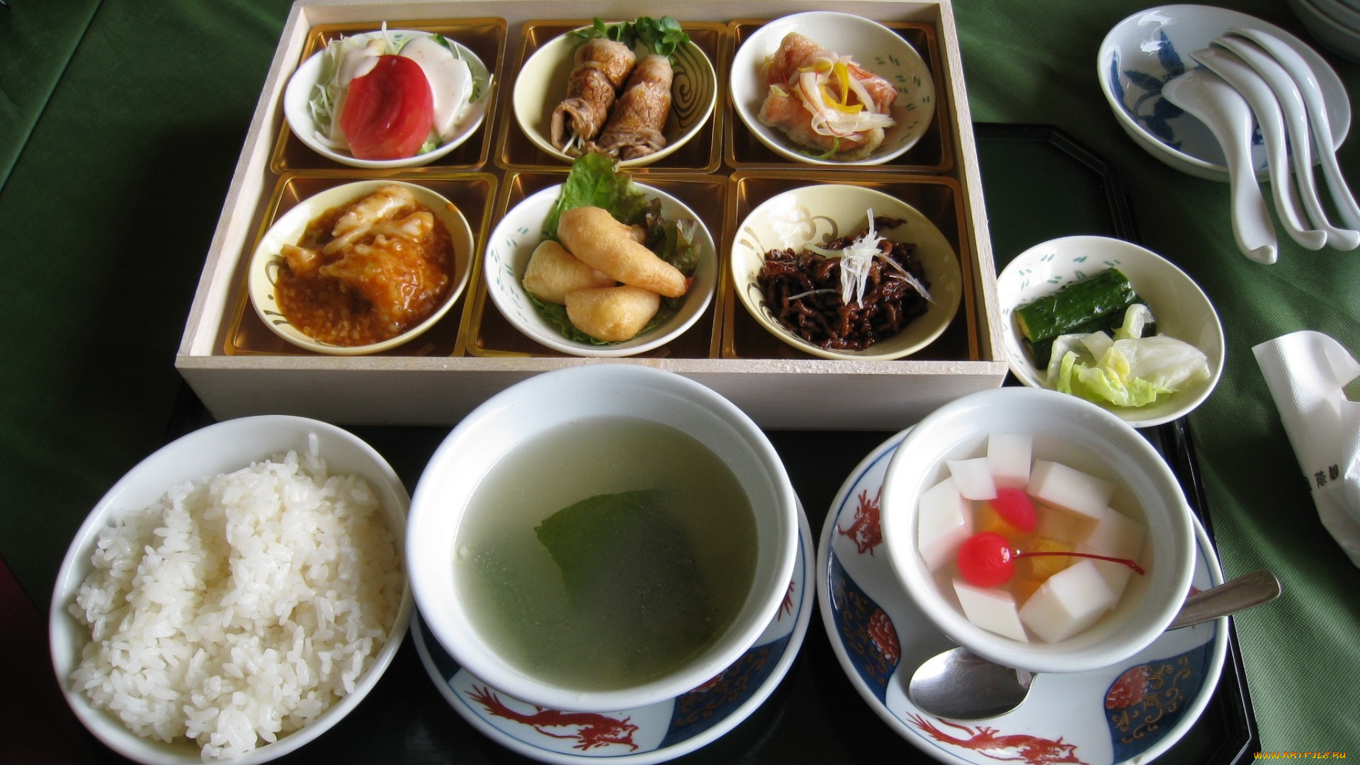 еда, разное, рис, суп, салат, вишня