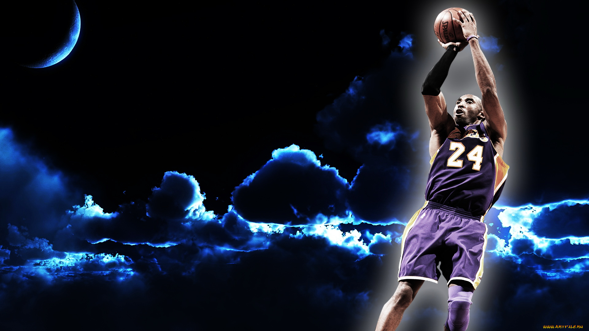 спорт, баскетбол, облака, луна