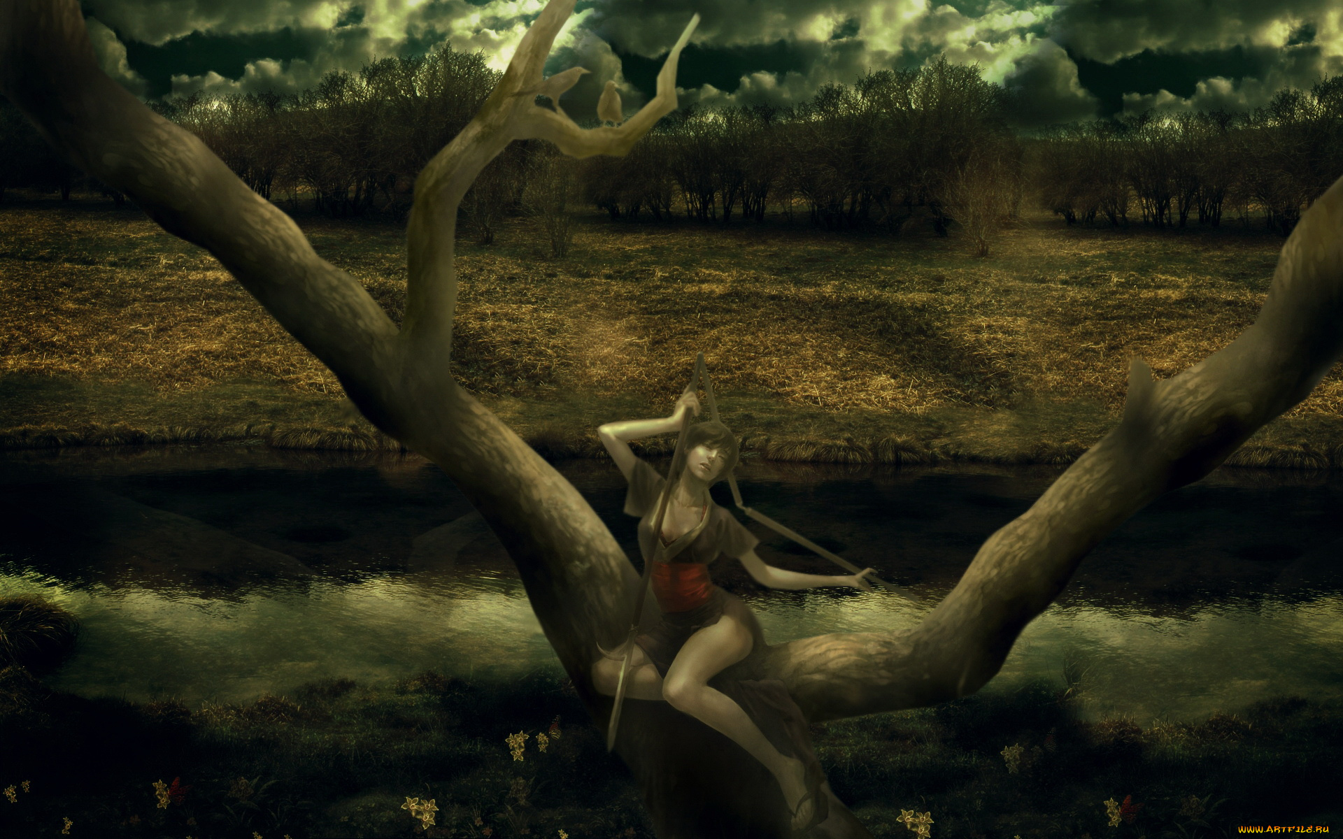 3д, графика, fantasy, фантазия, девушка, дерево