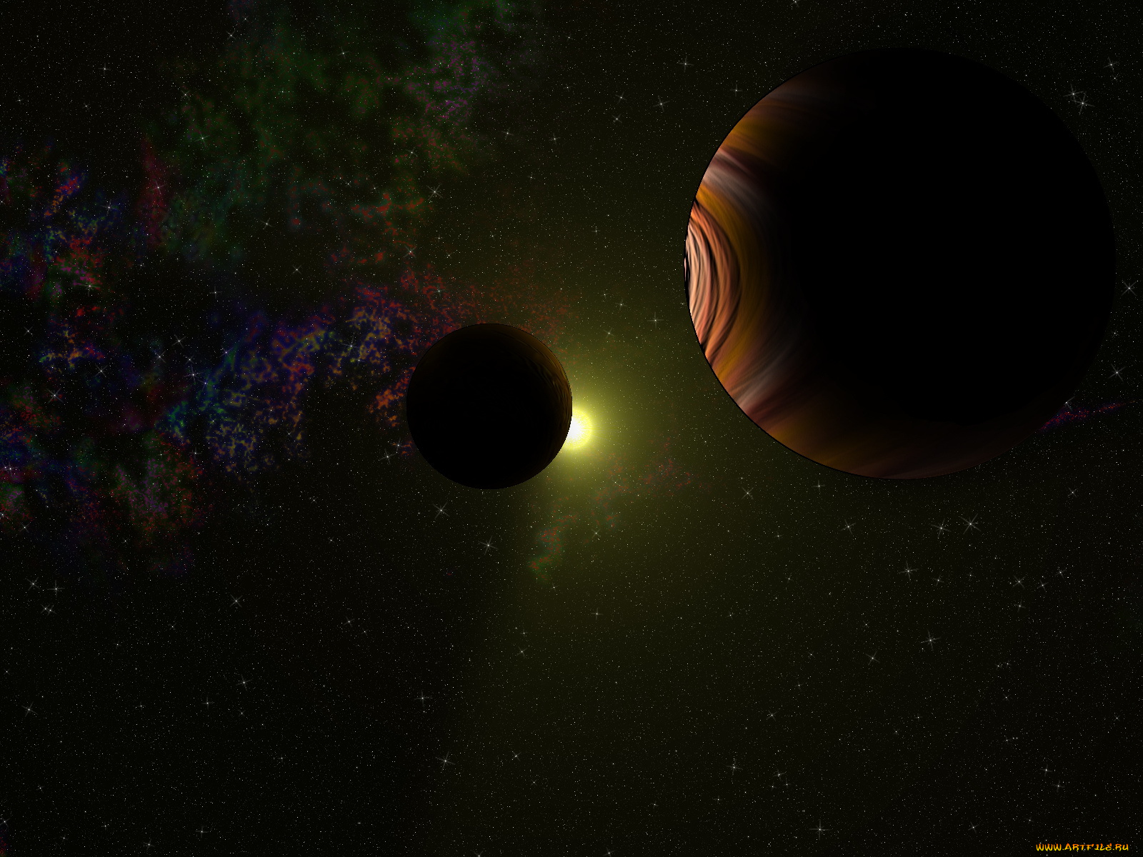 космос, арт, планеты, звезды