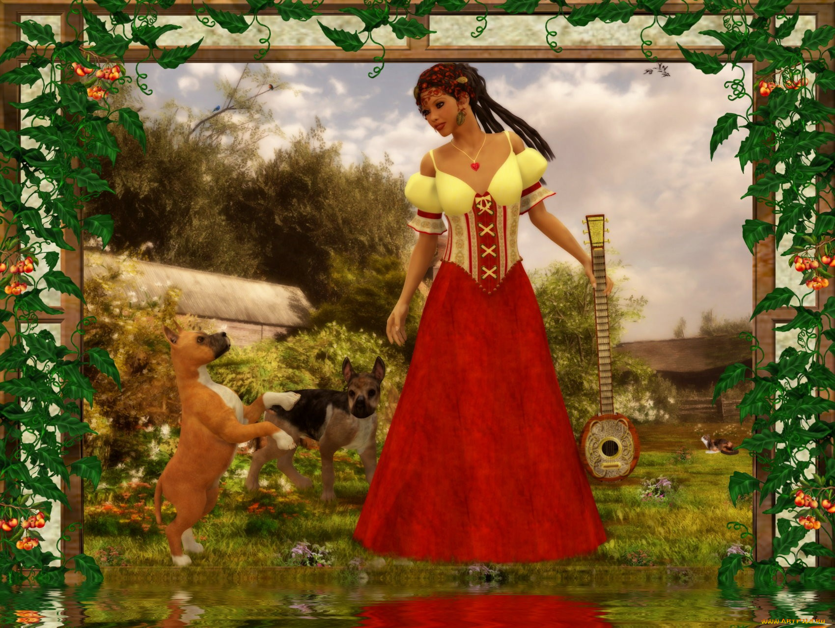 3д, графика, people, люди, собаки, девушка